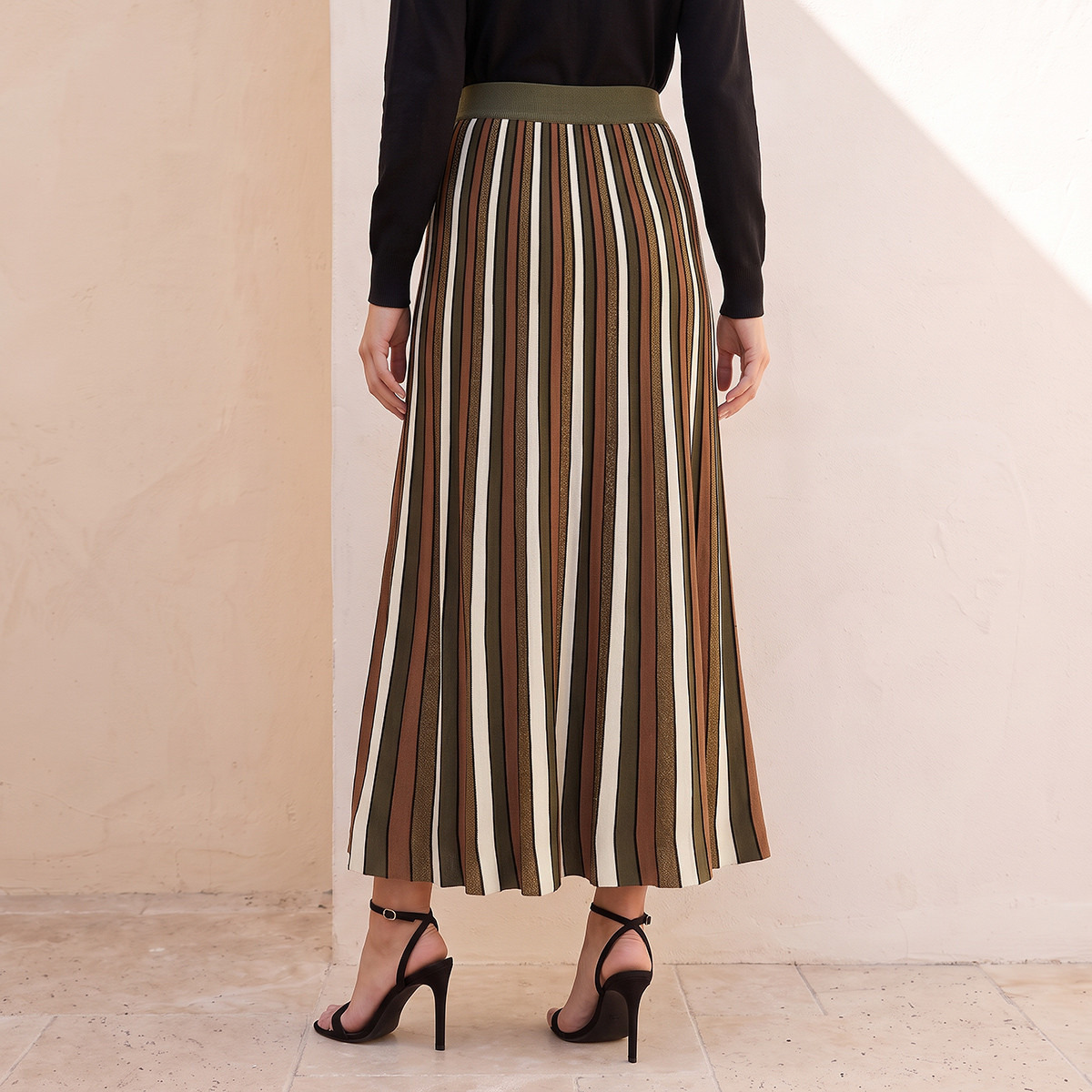 Splash Iconic Maxi Length Striped Skirt with Pleats-women-clothing-skirts-image-5