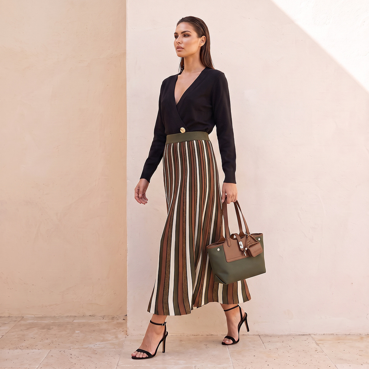 Splash Iconic Maxi Length Striped Skirt with Pleats-women-clothing-skirts-image-6