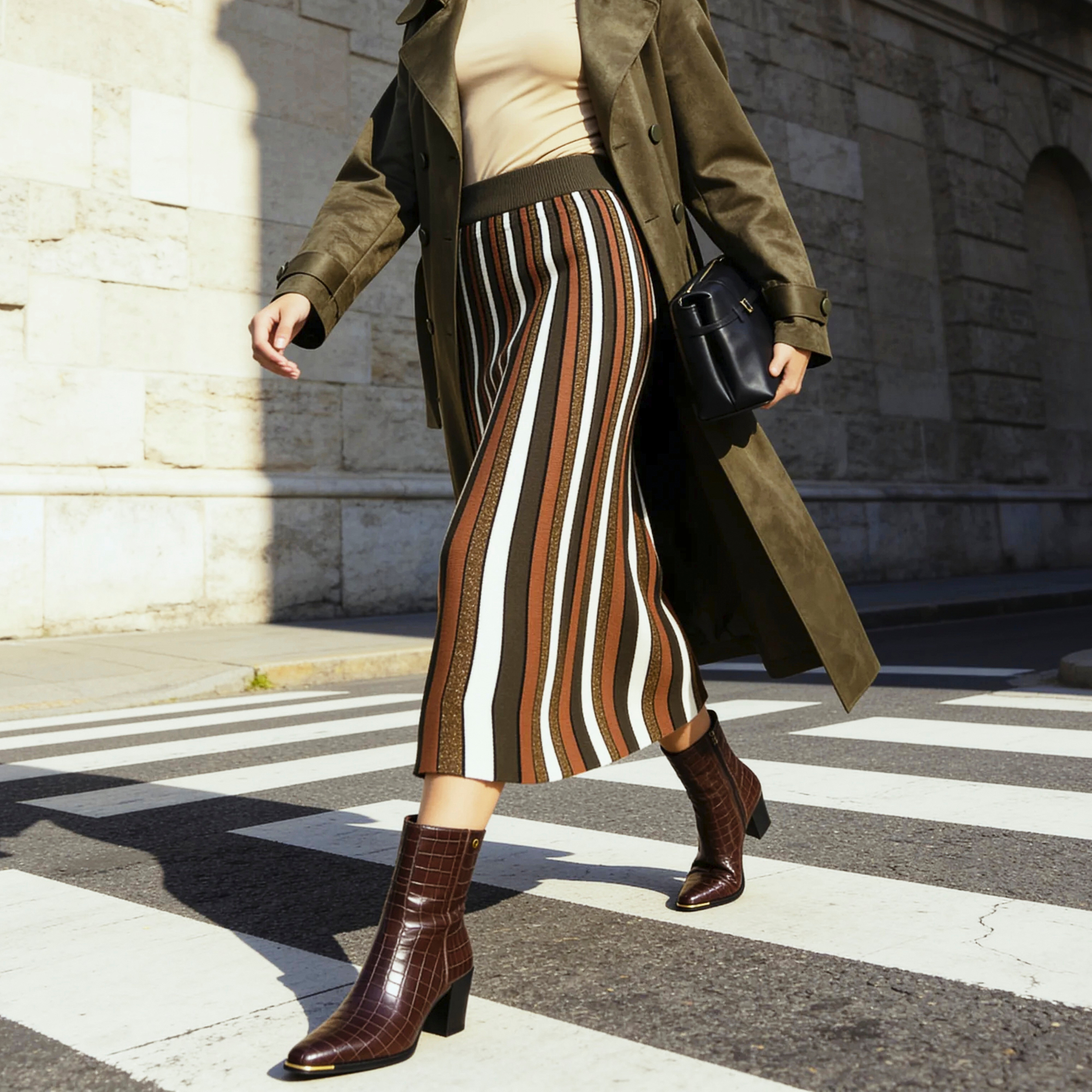 Splash Iconic Maxi Length Striped Skirt with Pleats-women-clothing-skirts-image-1