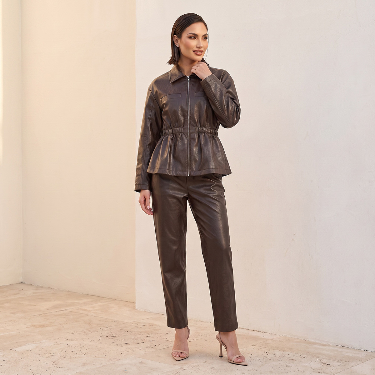 Iconic Faux Leather Jacket with Elasticated Waist-women-winterwear-coatsandjackets-jackets-image-5