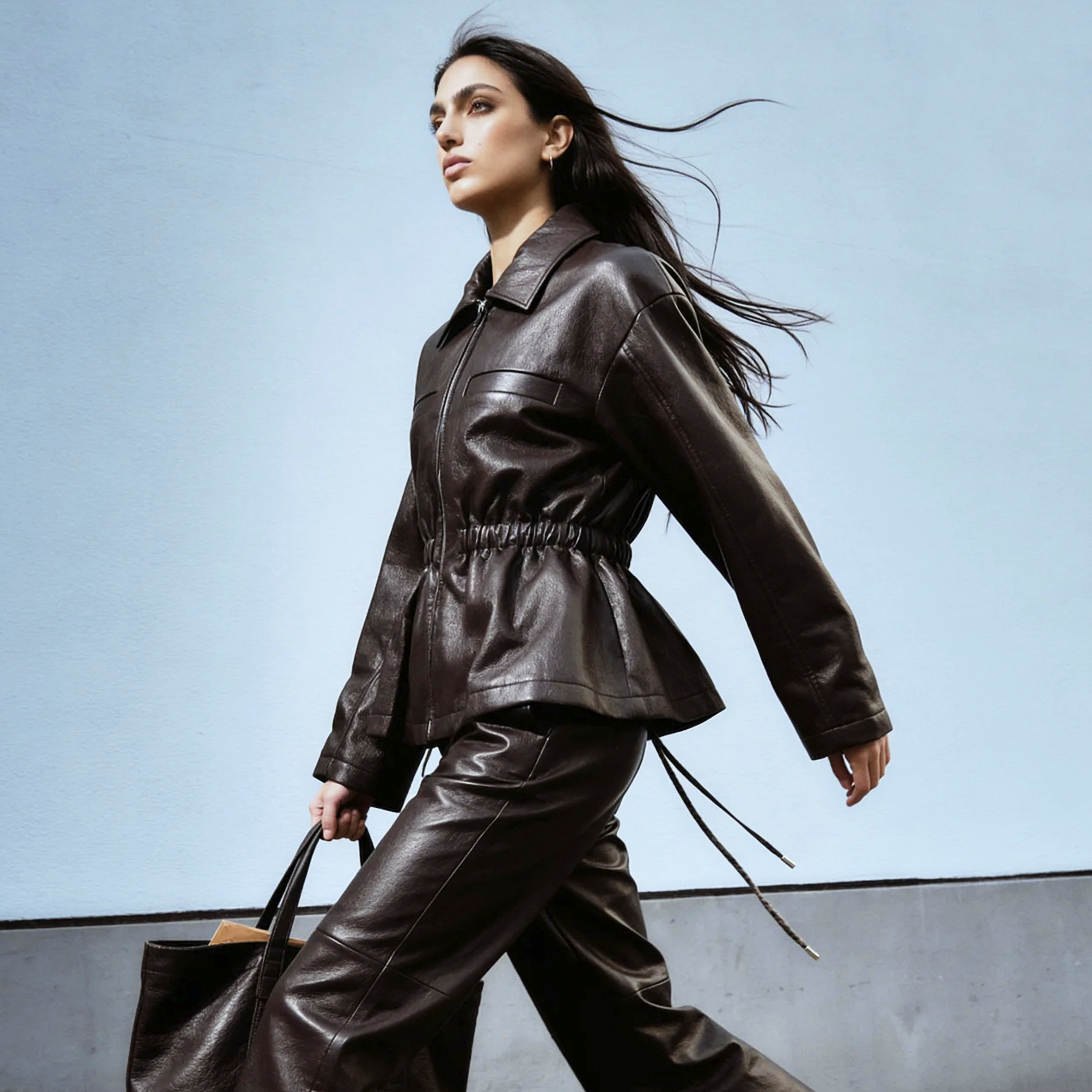 Iconic Faux Leather Jacket with Elasticated Waist-women-winterwear-coatsandjackets-jackets-image-1