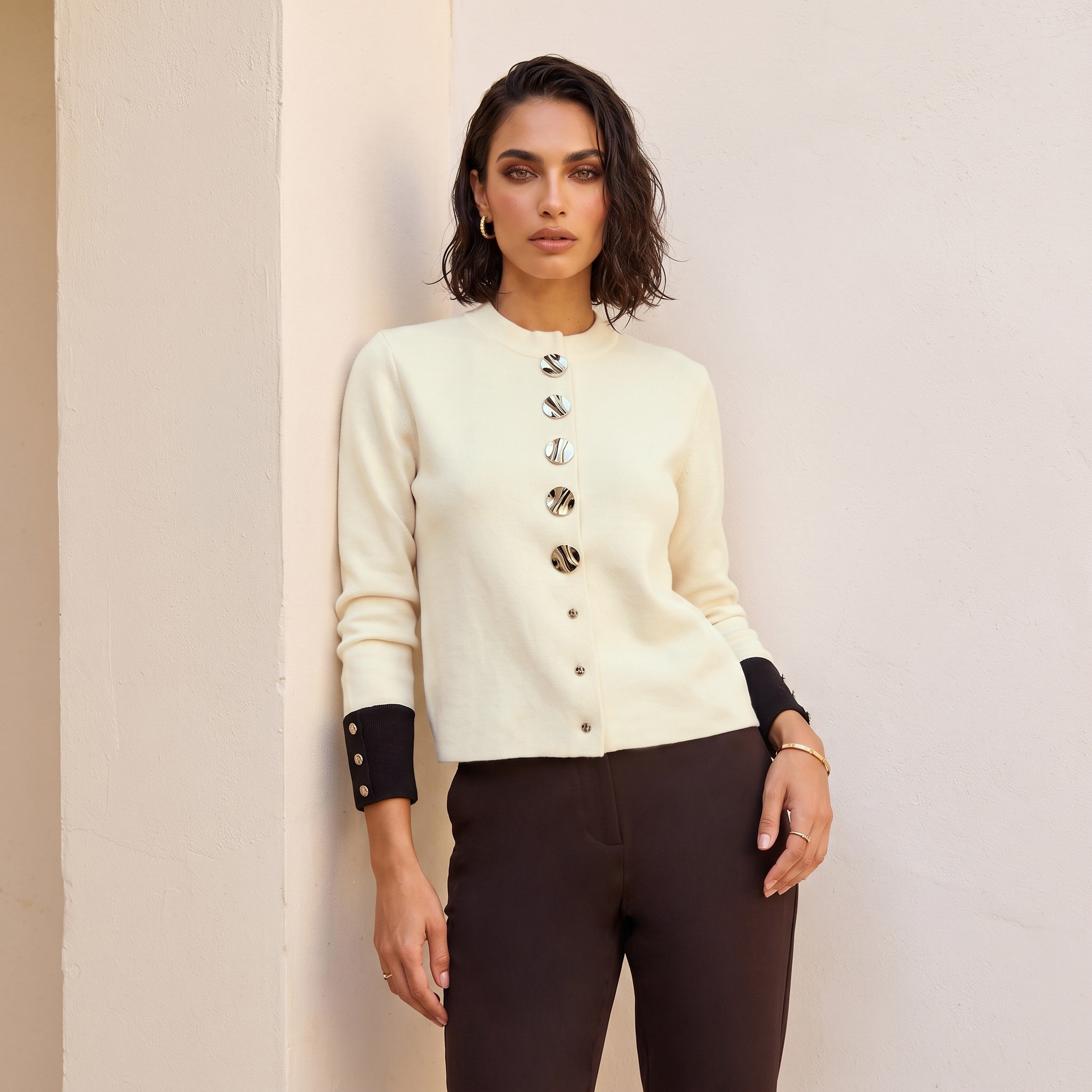 Splash Iconic Textured Cardigan with High Neck-women-winterwear-cardigansandjumpers-cardigans-image-2
