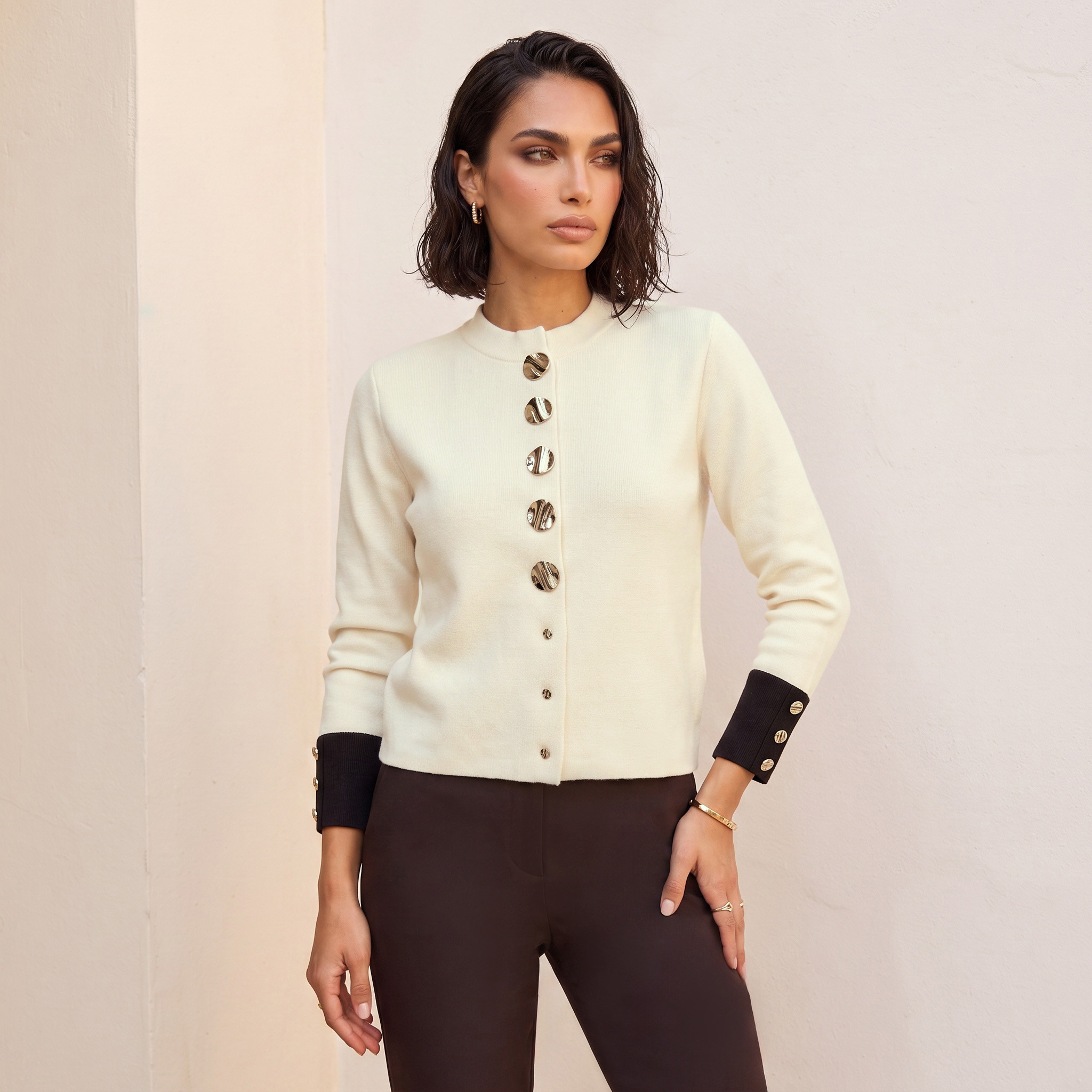 Splash Iconic Textured Cardigan with High Neck-women-winterwear-cardigansandjumpers-cardigans-image-6