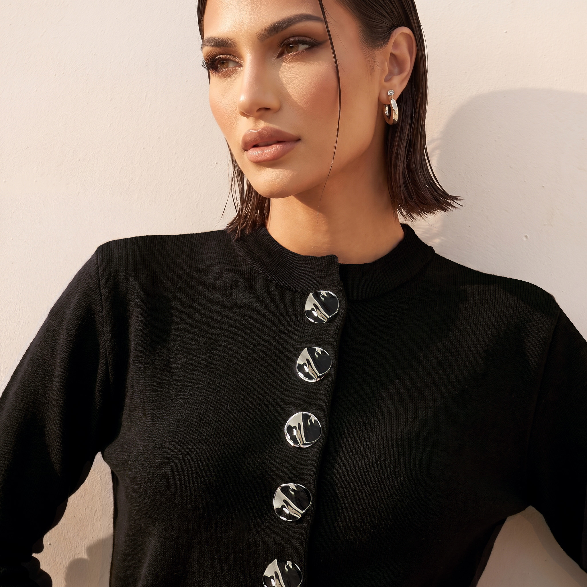 Splash Iconic Textured Cardigan with High Neck-women-winterwear-cardigansandjumpers-cardigans-image-6