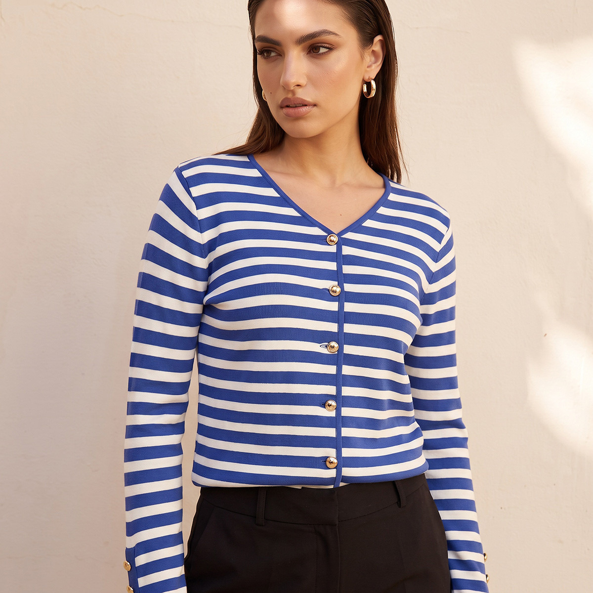 كارديجان مقلم بقصة مريحة من سبلاش أيكونيك-women-winterwear-cardigansandjumpers-cardigans-image-5
