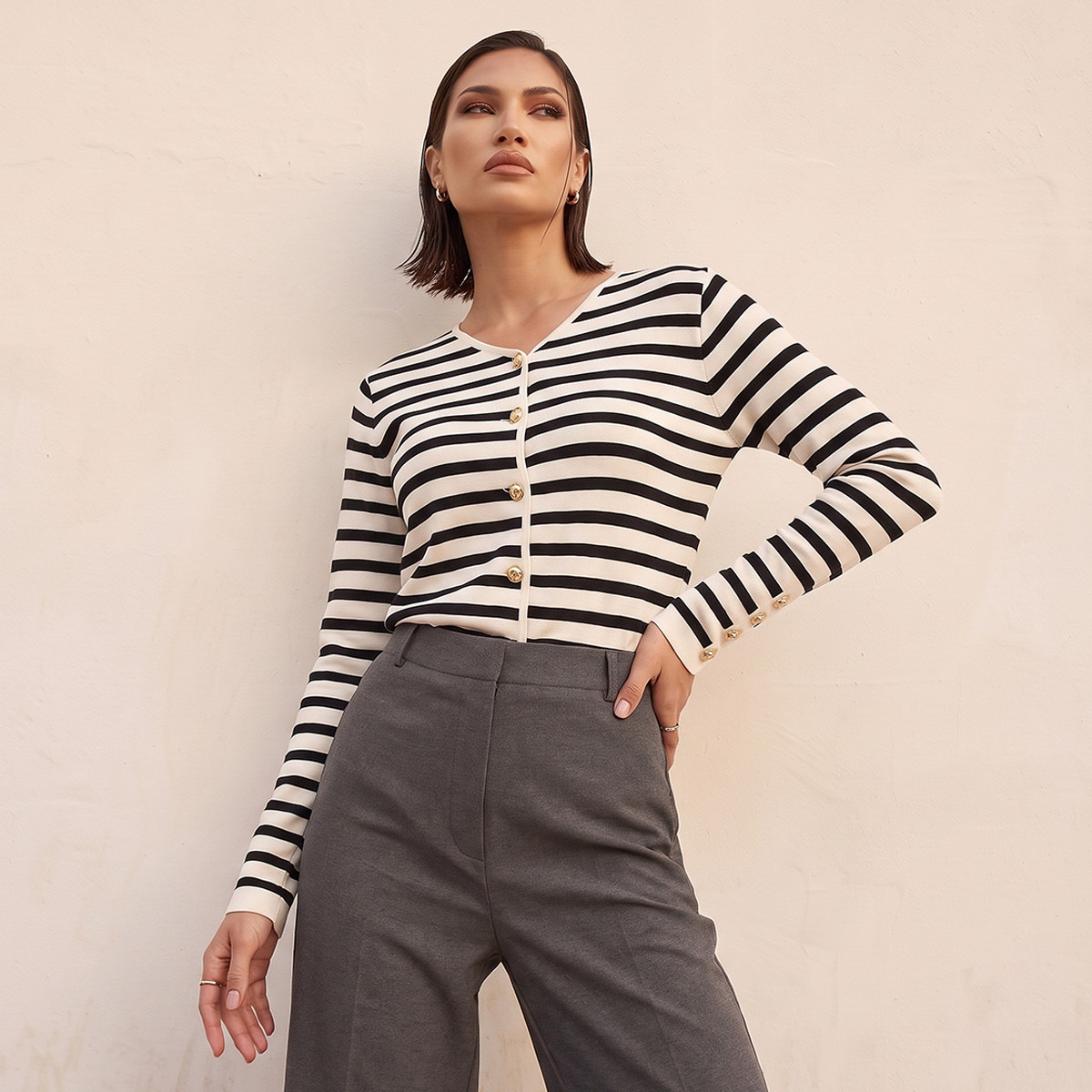 كارديجان مقلم بقصة مريحة من سبلاش أيكونيك-women-winterwear-cardigansandjumpers-cardigans-image-2