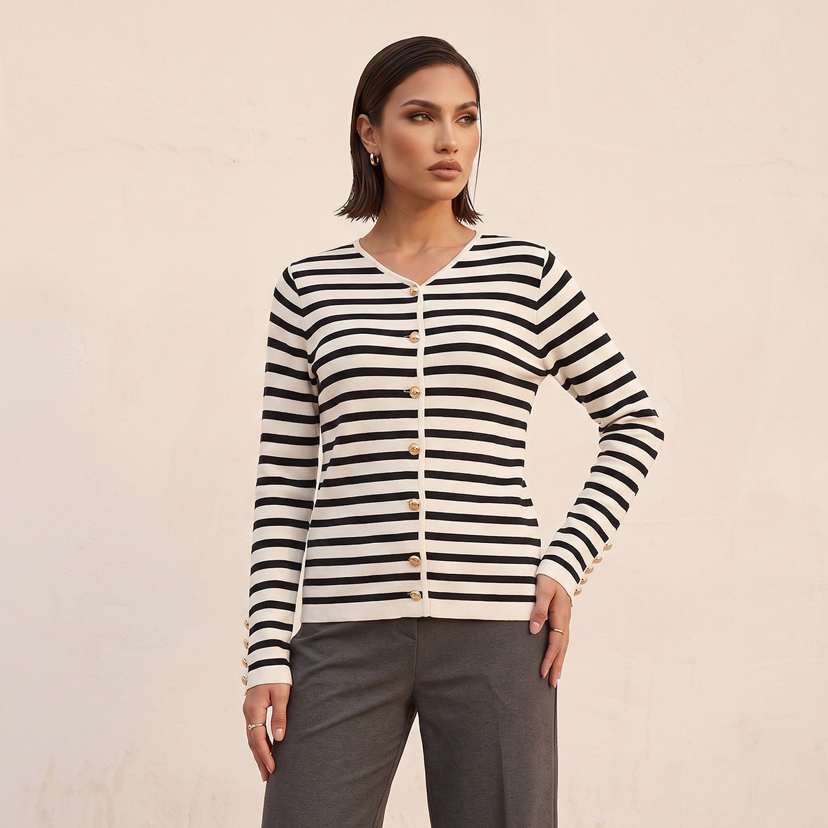 كارديجان مقلم بقصة مريحة من سبلاش أيكونيك-women-winterwear-cardigansandjumpers-cardigans-image-6