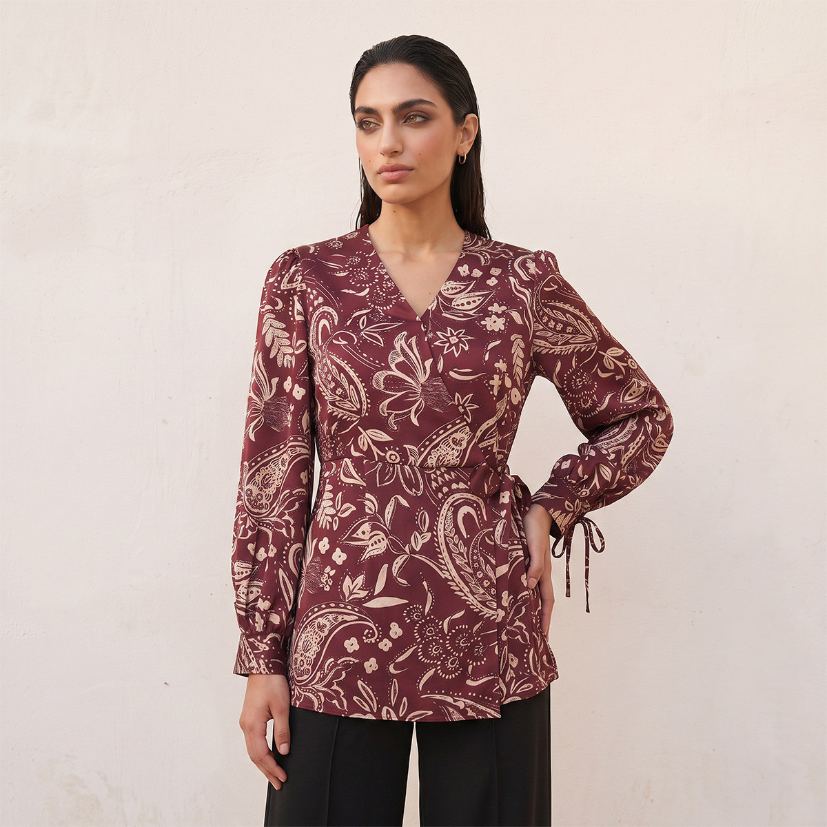 Splash Iconic Wrap Top with Paisley Print-women-clothing-shirtsandblouses-blouses-image-1