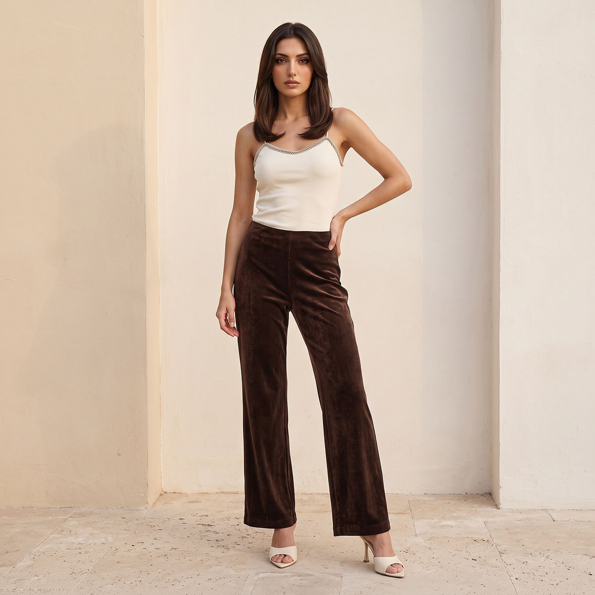 Splash Iconic Regular Fit Velour Trousers-women-clothing-trousers-image-3