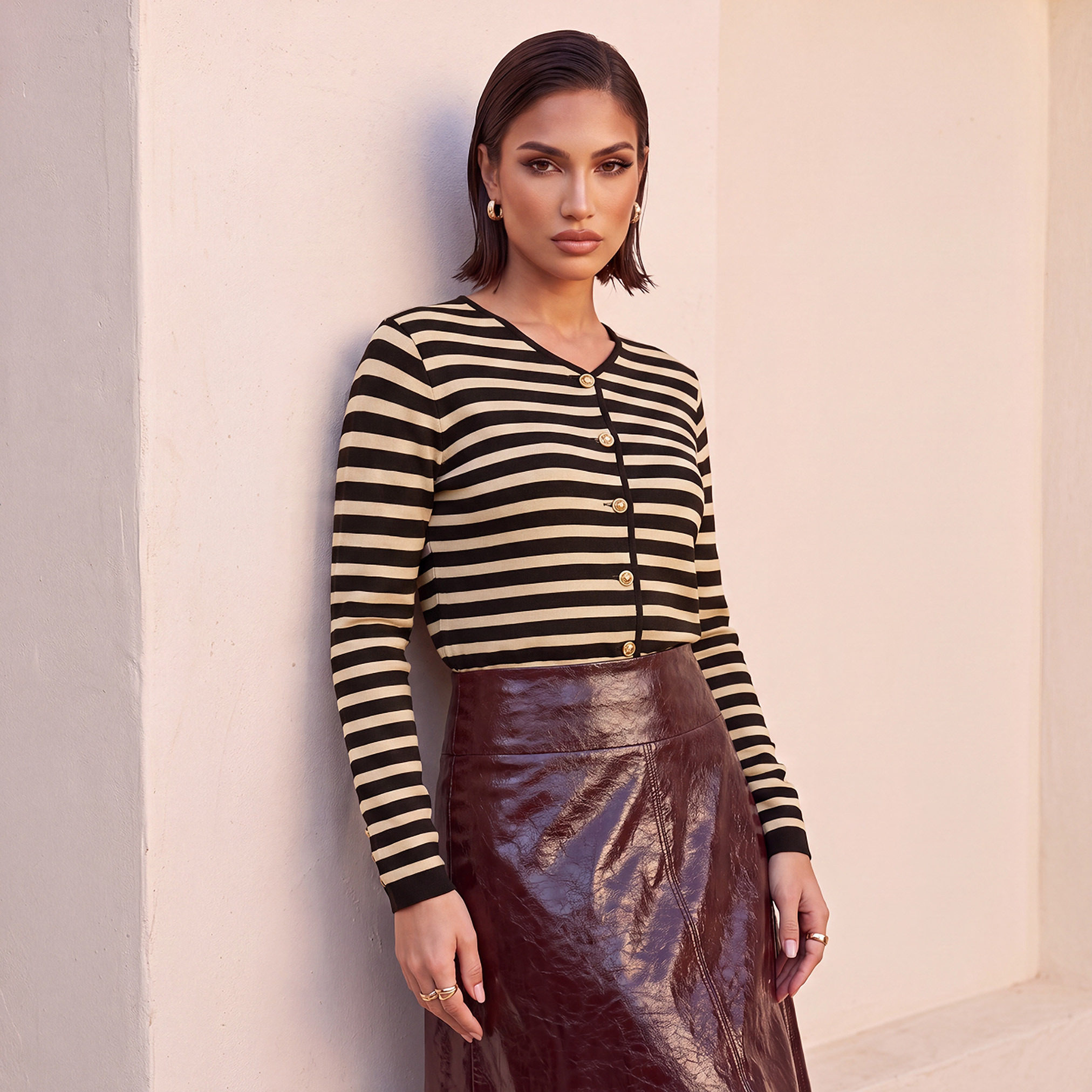 كارديجان مقلم بقصة مريحة من سبلاش أيكونيك-women-winterwear-cardigansandjumpers-cardigans-image-2