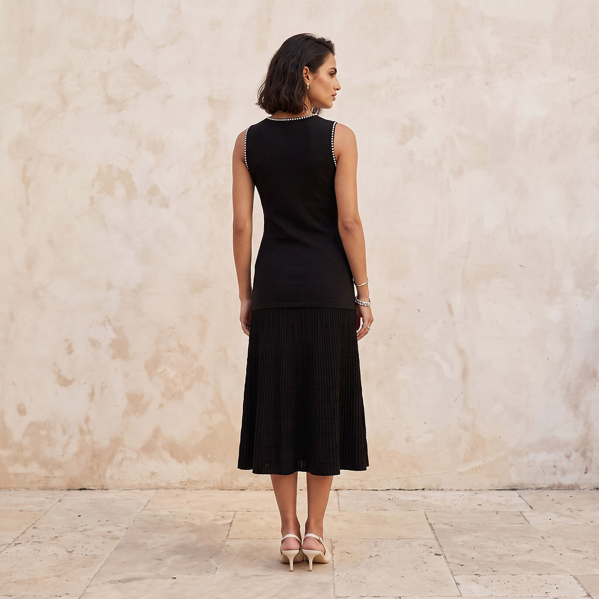 Splash Iconic Midi A-line Dress with Pearl Embellishment-women-clothing-dresses-image-2
