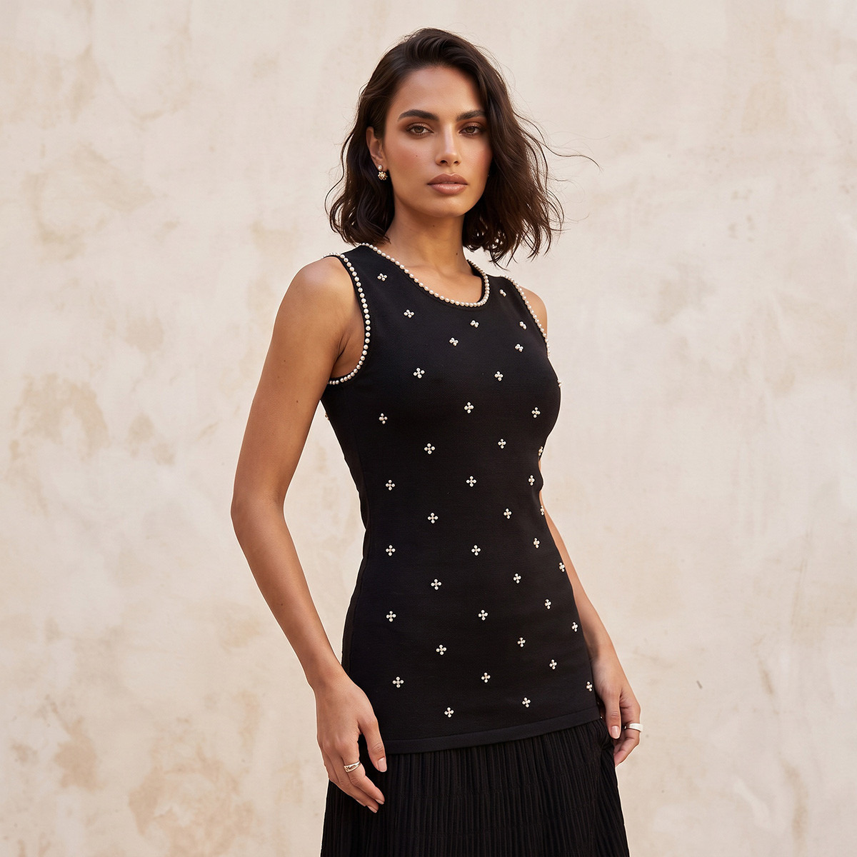 Splash Iconic Midi A-line Dress with Pearl Embellishment-women-clothing-dresses-image-4