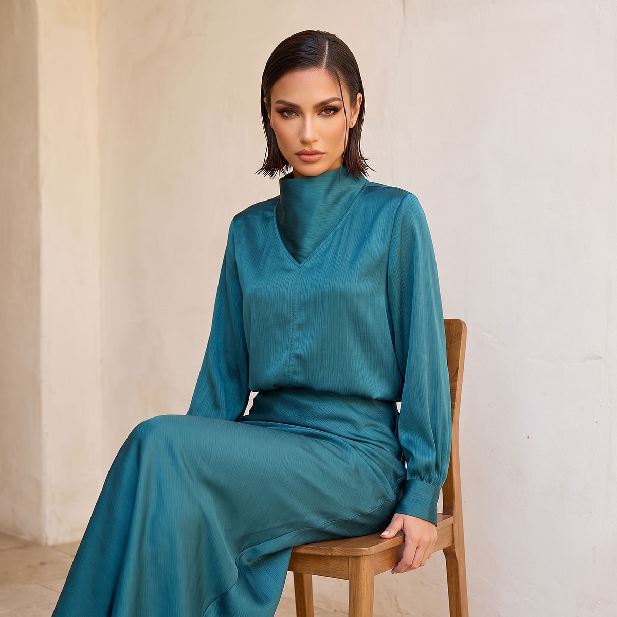 Splash Iconic Satin Top with High Neck-women-clothing-shirtsandblouses-blouses-image-1