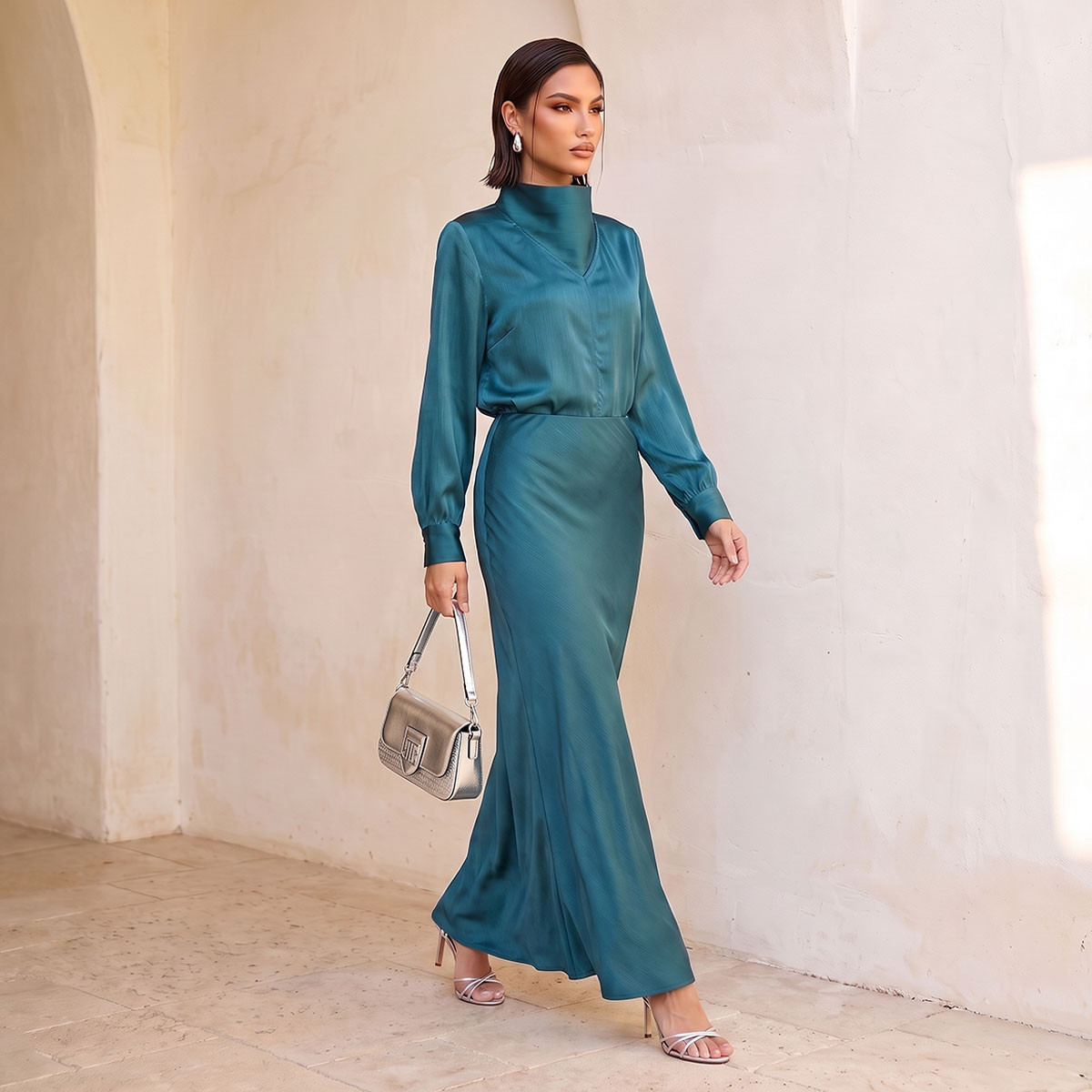 Splash Iconic Satin Top with High Neck-women-clothing-shirtsandblouses-blouses-image-2