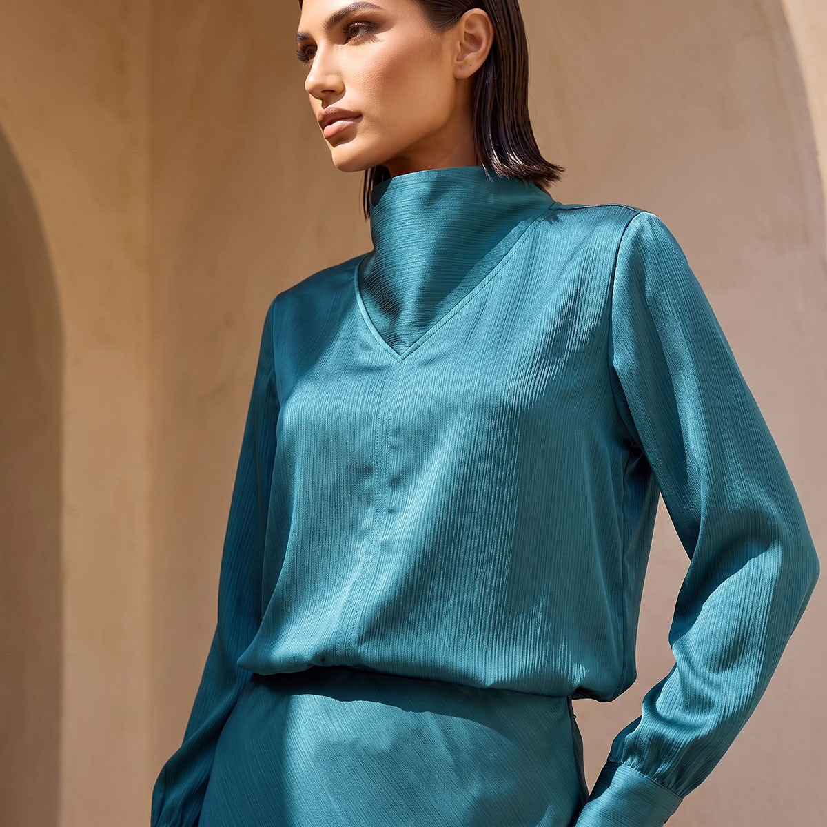 Splash Iconic Satin Top with High Neck-women-clothing-shirtsandblouses-blouses-image-4