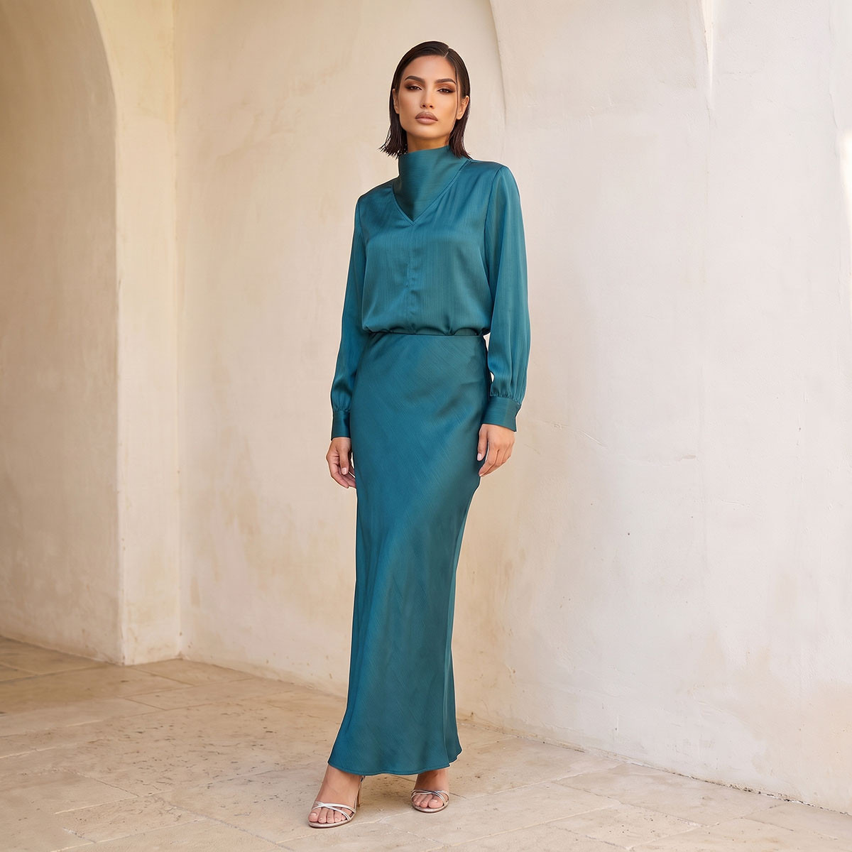 Splash Iconic Satin Top with High Neck-women-clothing-shirtsandblouses-blouses-image-5