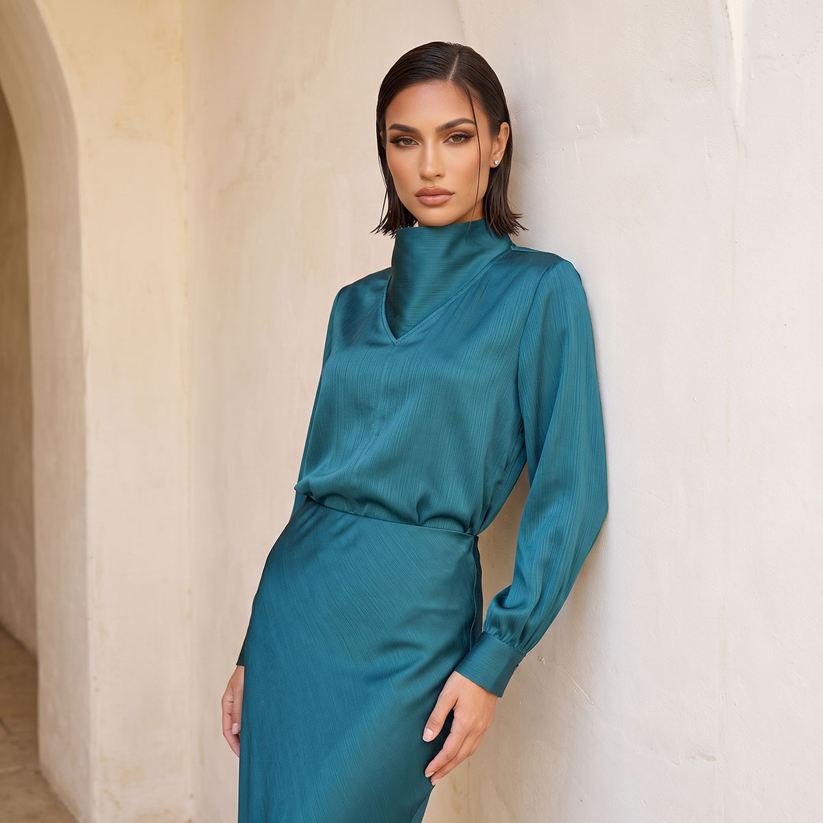 Splash Iconic Satin Top with High Neck-women-clothing-shirtsandblouses-blouses-image-6