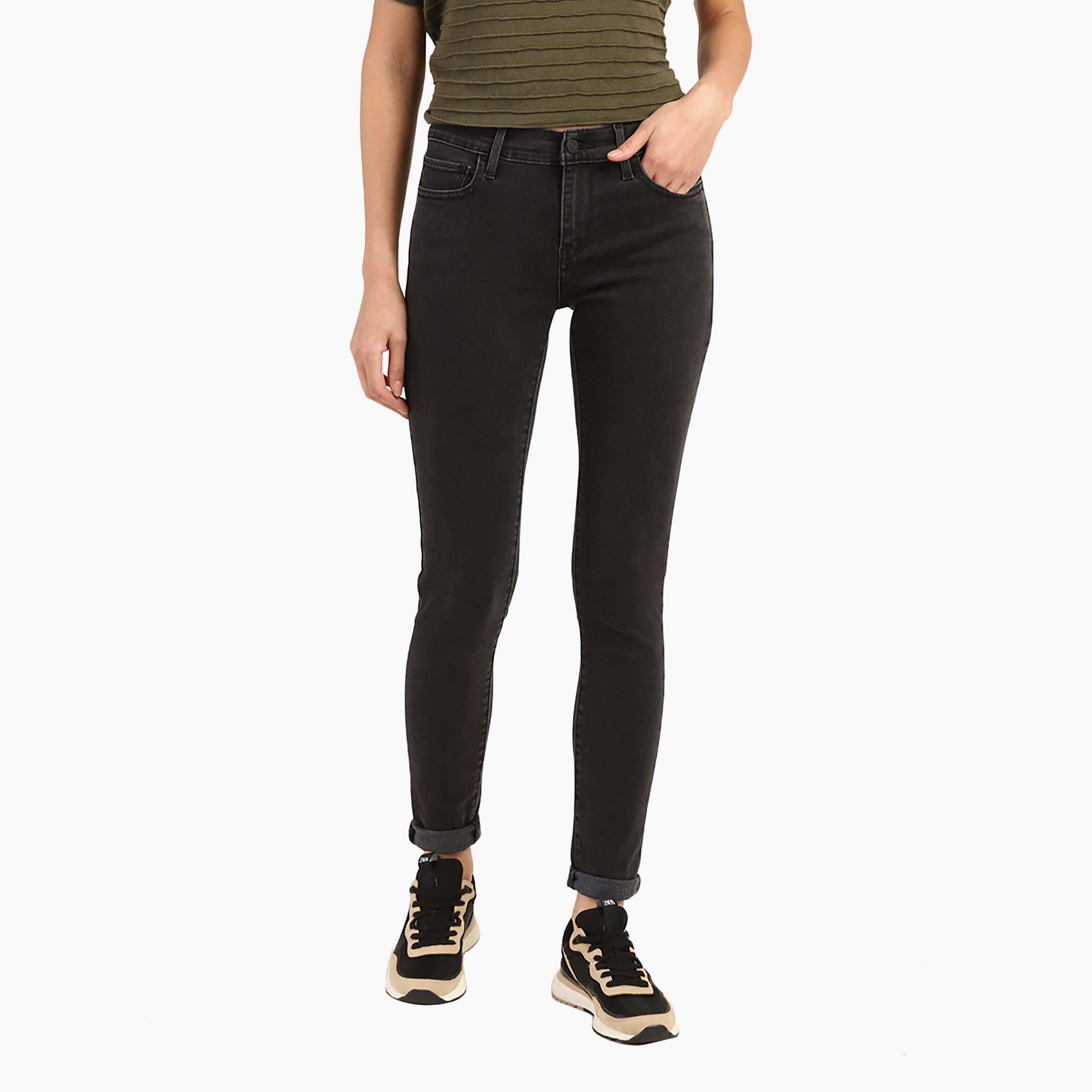 بنطلون جينز نسائي من Levi's 710 بقصة ضيقة باللون الأسود و5 جيوب-women-clothing-bottoms-jeans-image-1