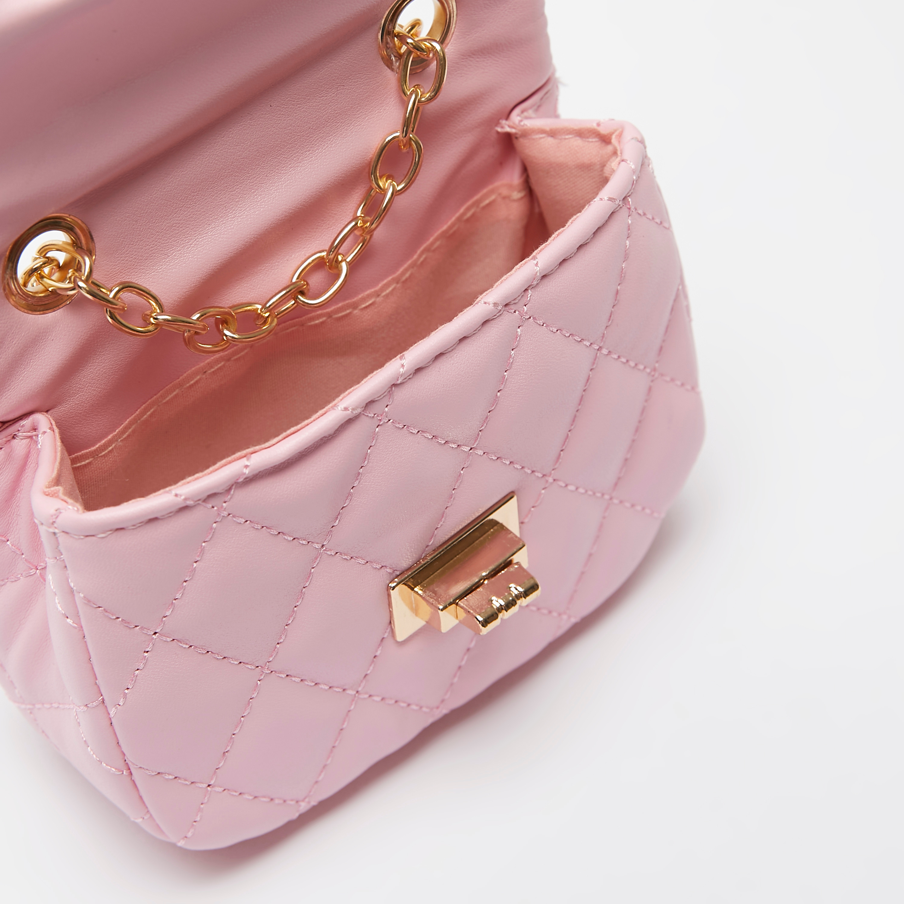 Quilted Handbag with Flap Closure-girls-accessories-bags-image-5