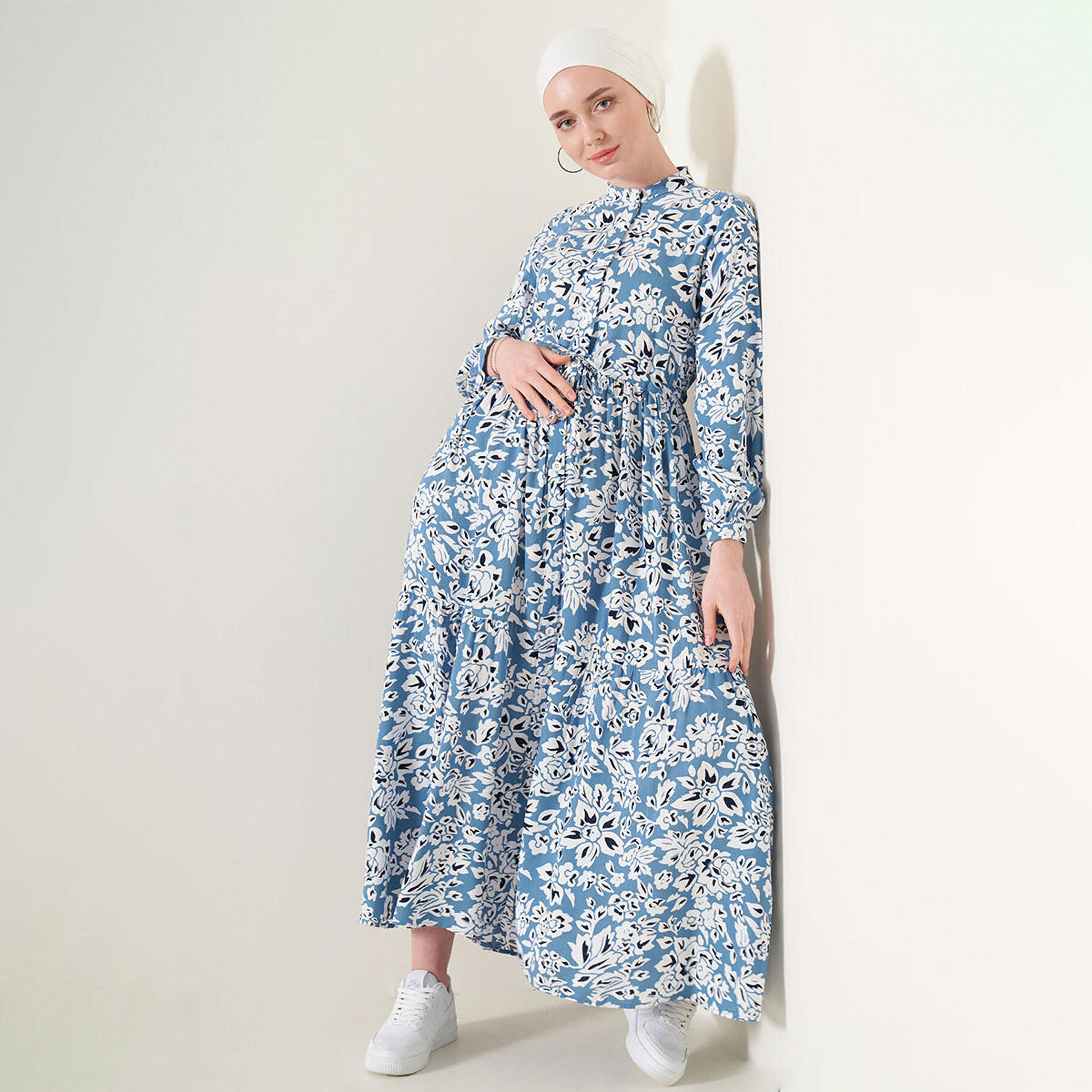 فستان ماكسي نسائي بطبعة زهور من الفيسكوز، بياقة الماندرين وقصة ضيقة وواسعة من بيجدارت-women-clothing-dresses-image-5