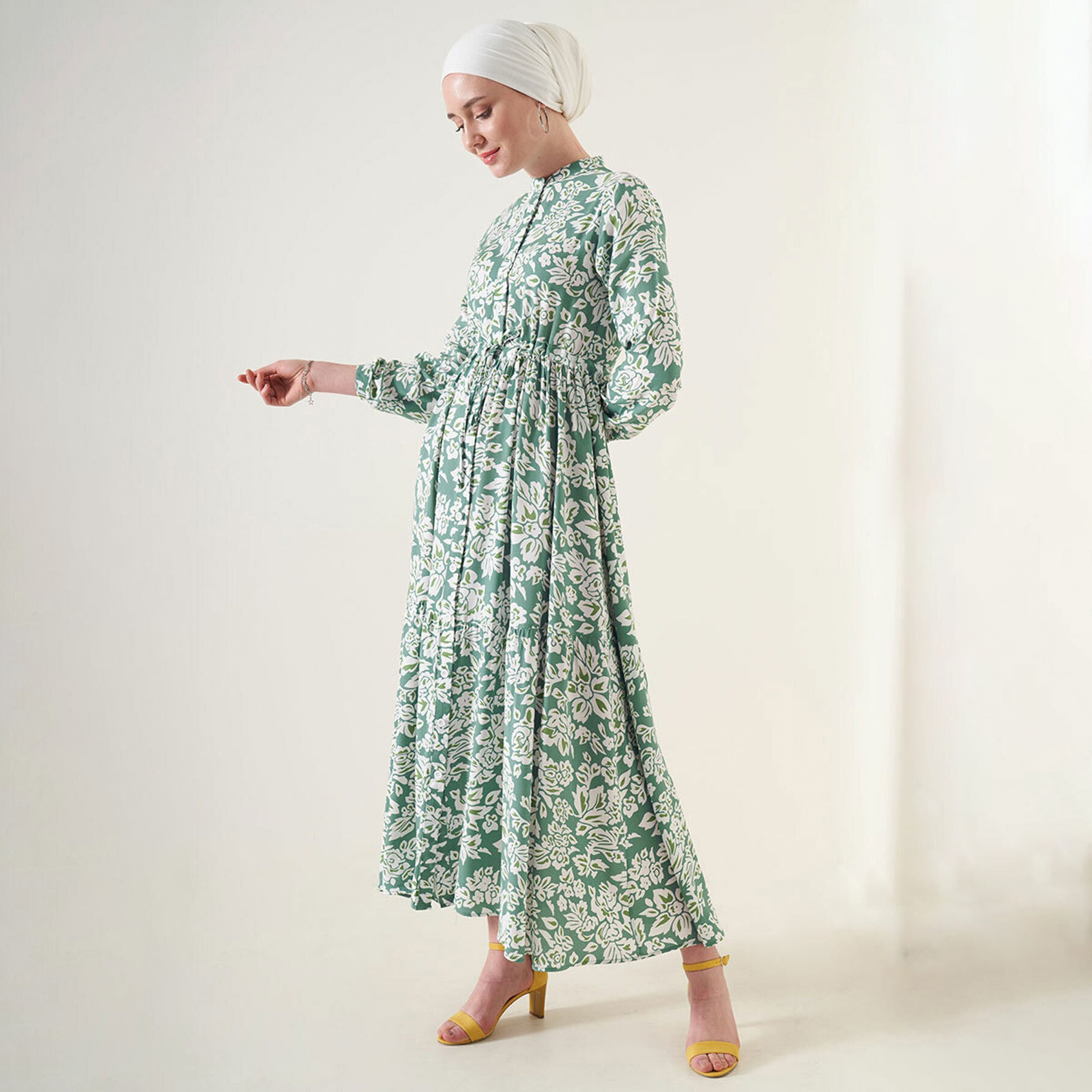 فستان ماكسي نسائي بطبعة زهور من الفيسكوز، بياقة الماندرين وقصة ضيقة وواسعة من بيجدارت-women-clothing-dresses-image-1