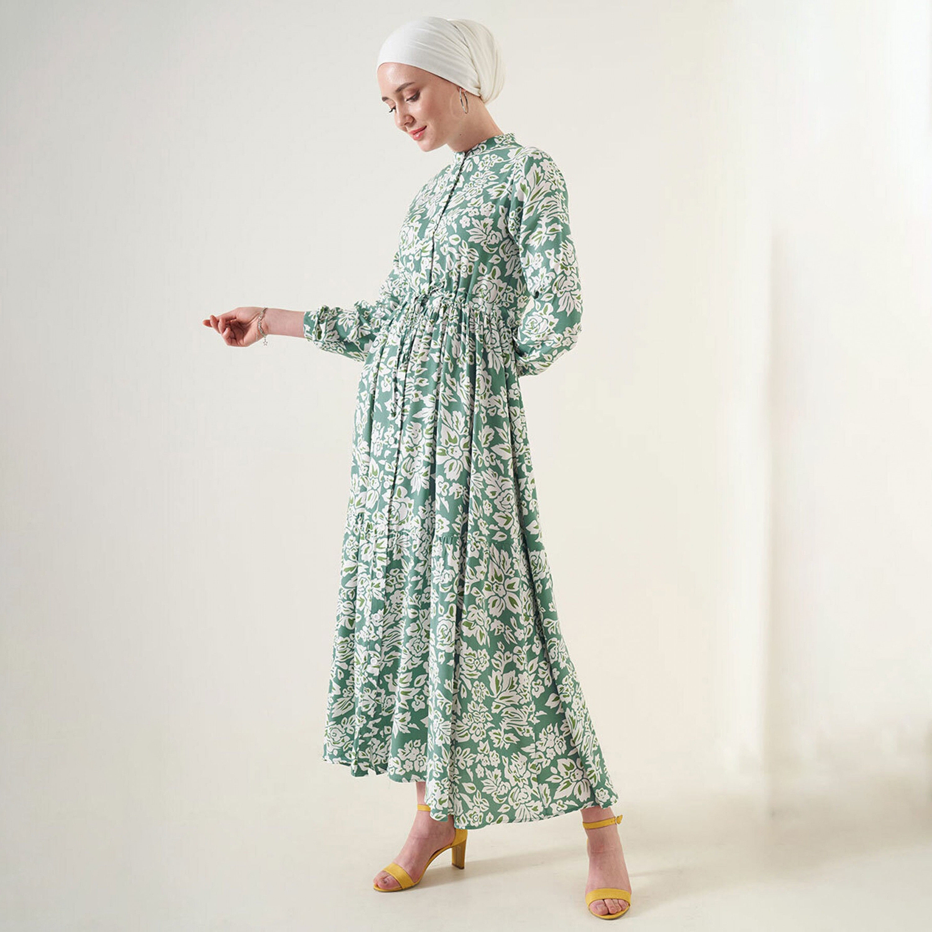فستان ماكسي نسائي بطبعة زهور من الفيسكوز، بياقة الماندرين وقصة ضيقة وواسعة من بيجدارت-women-clothing-dresses-image-1
