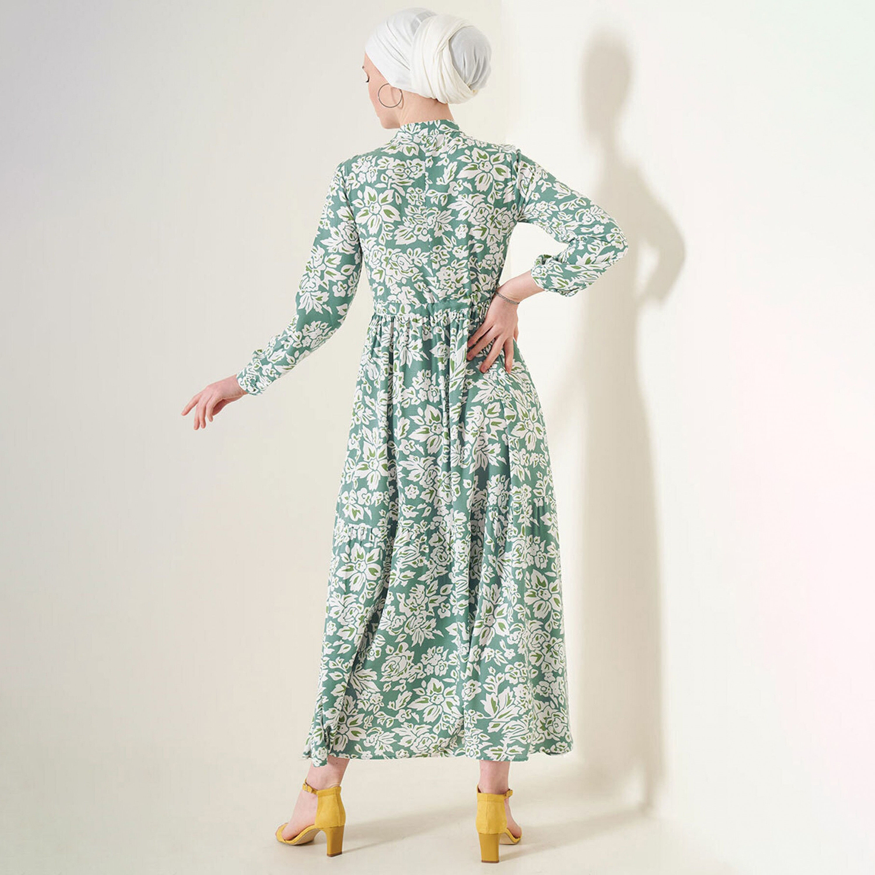 فستان ماكسي نسائي بطبعة زهور من الفيسكوز، بياقة الماندرين وقصة ضيقة وواسعة من بيجدارت-women-clothing-dresses-image-3