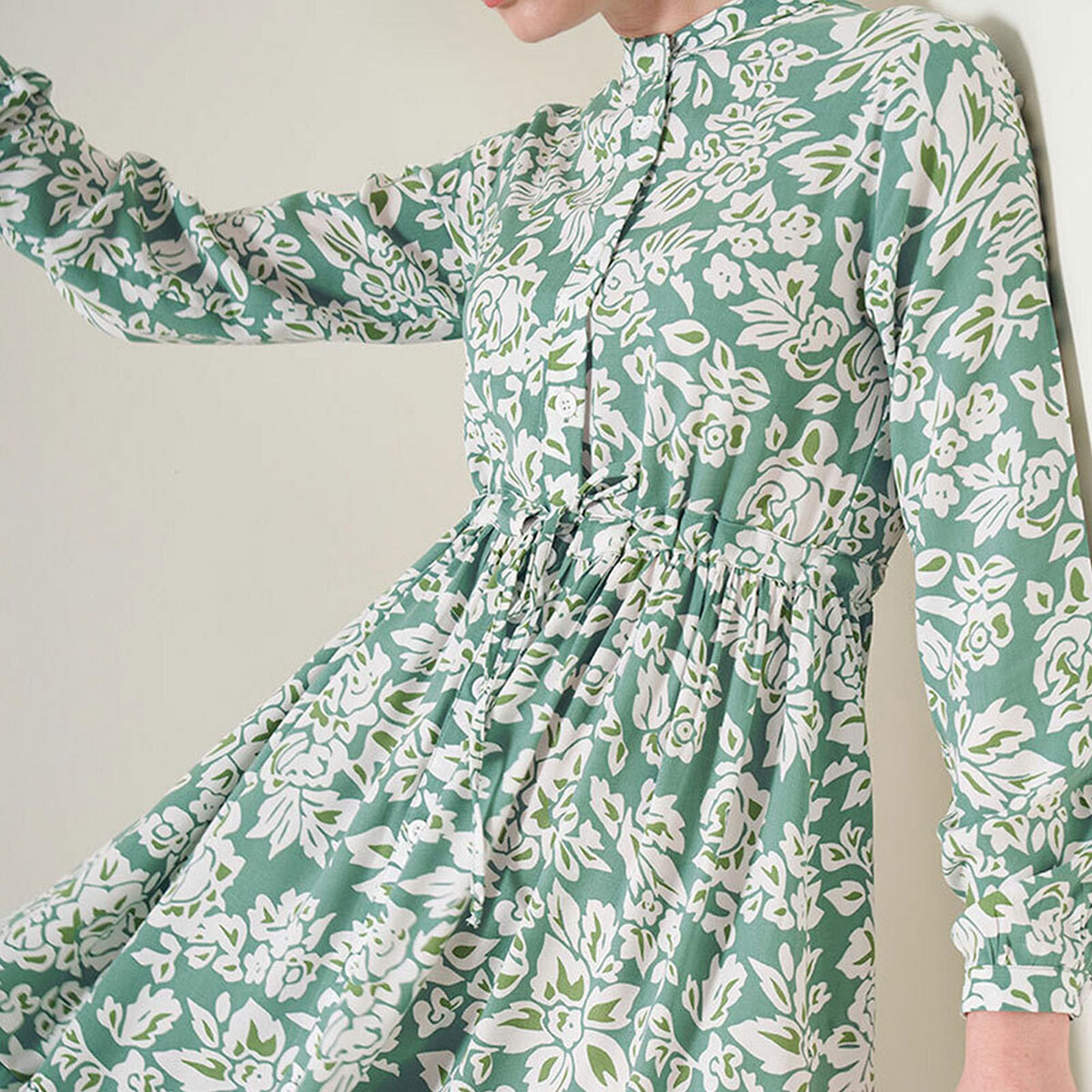 فستان ماكسي نسائي بطبعة زهور من الفيسكوز، بياقة الماندرين وقصة ضيقة وواسعة من بيجدارت-women-clothing-dresses-image-4