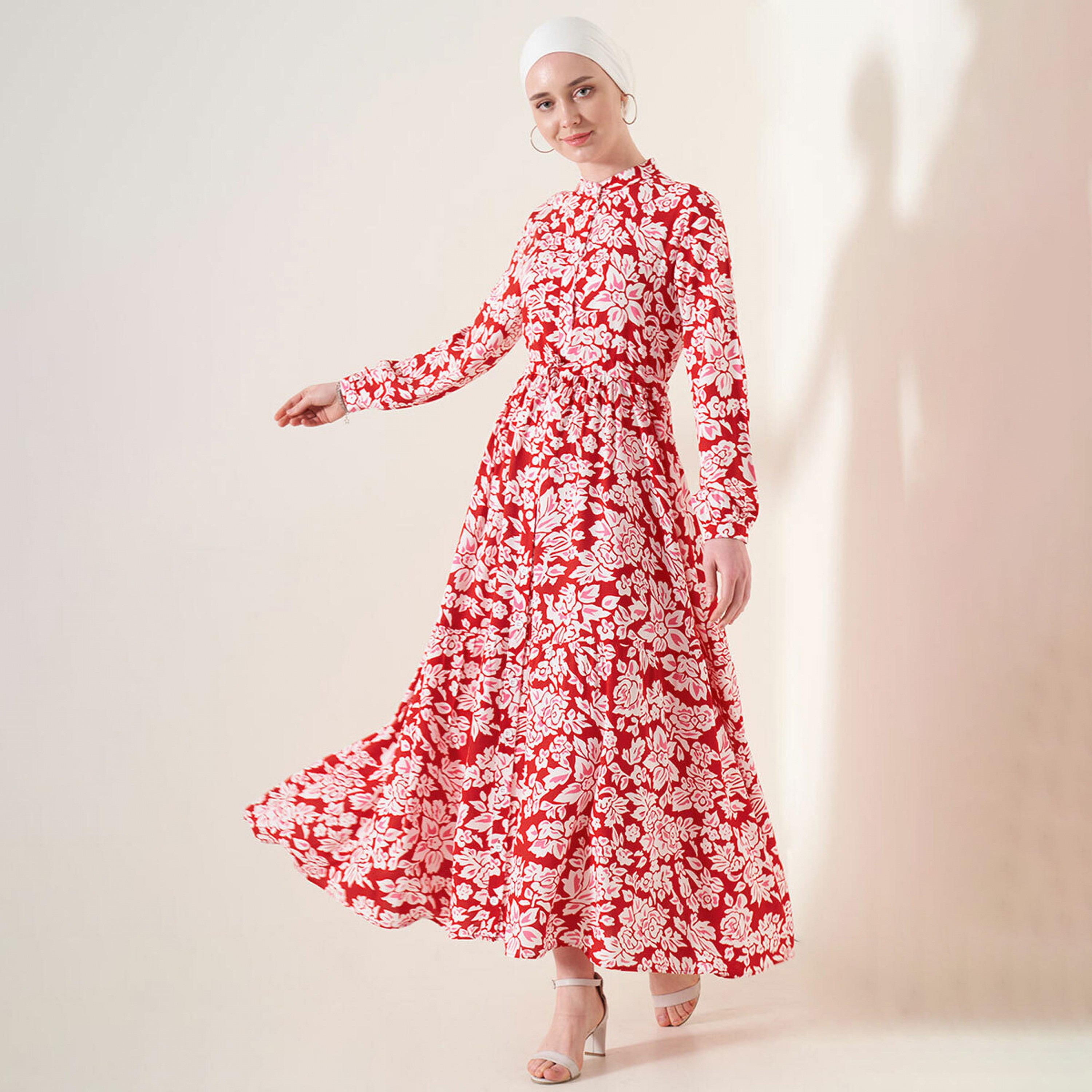 فستان ماكسي نسائي بطبعة زهور من الفيسكوز، بياقة الماندرين وقصة ضيقة وواسعة من بيجدارت-women-clothing-dresses-image-9