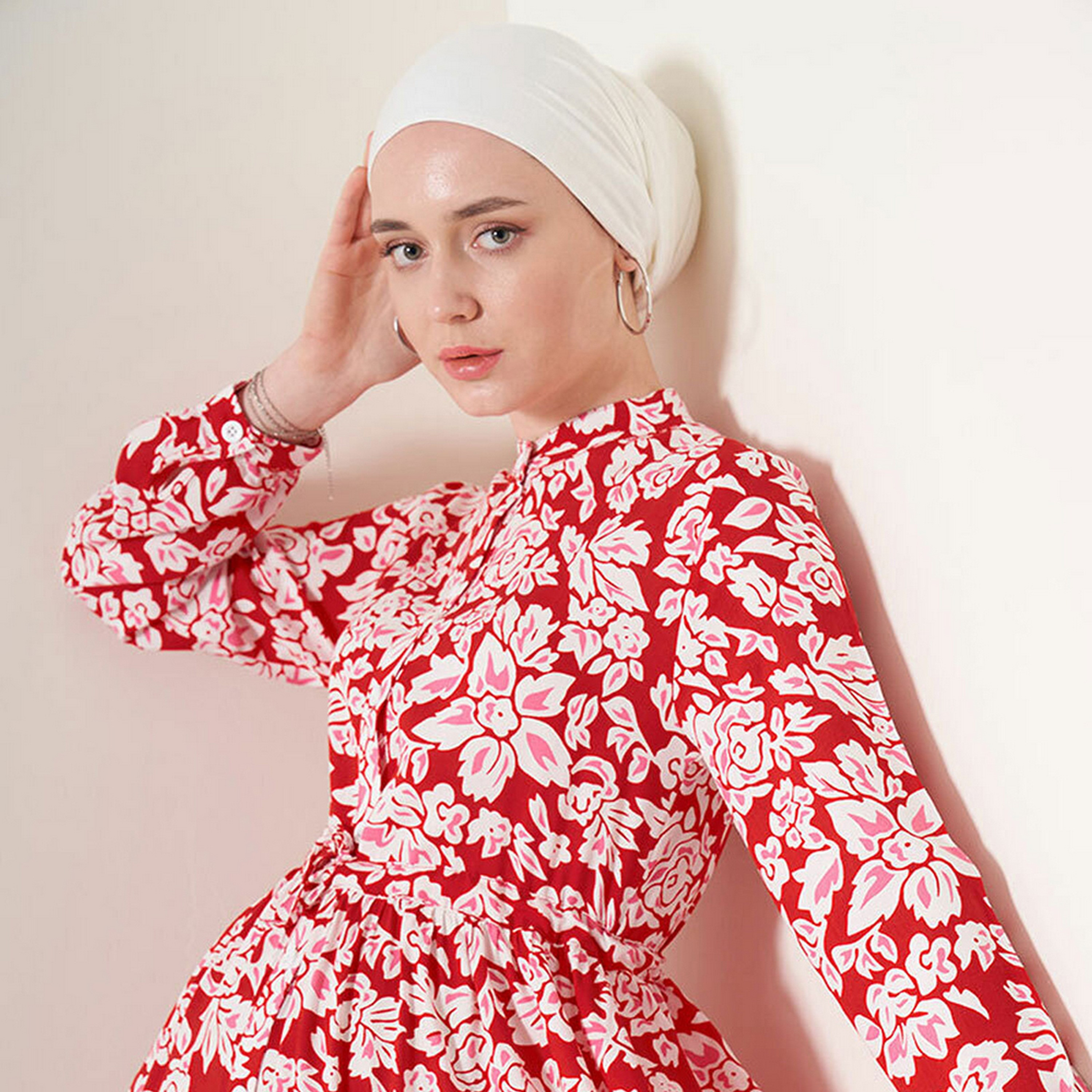 فستان ماكسي نسائي بطبعة زهور من الفيسكوز، بياقة الماندرين وقصة ضيقة وواسعة من بيجدارت-women-clothing-dresses-image-10