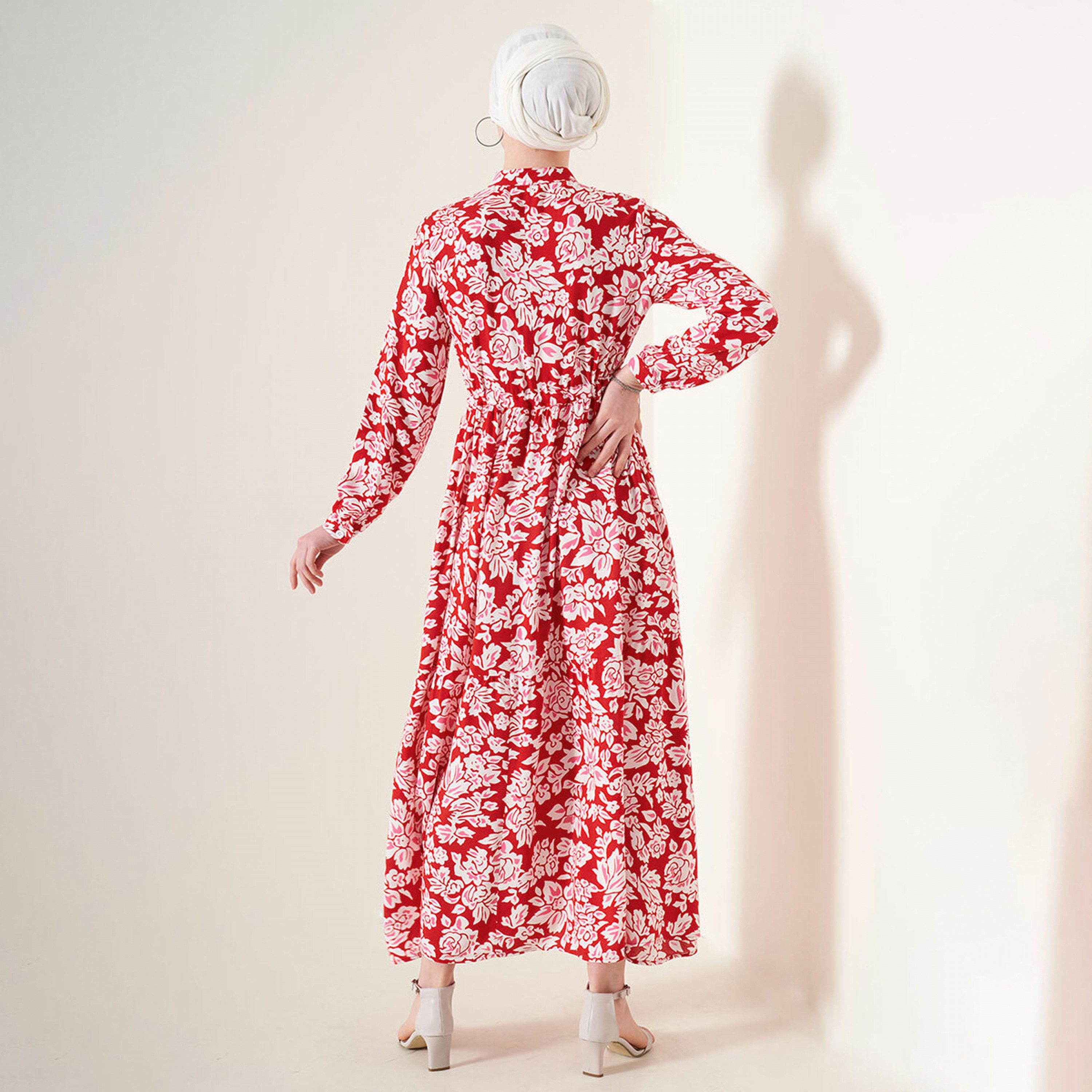 فستان ماكسي نسائي بطبعة زهور من الفيسكوز، بياقة الماندرين وقصة ضيقة وواسعة من بيجدارت-women-clothing-dresses-image-11