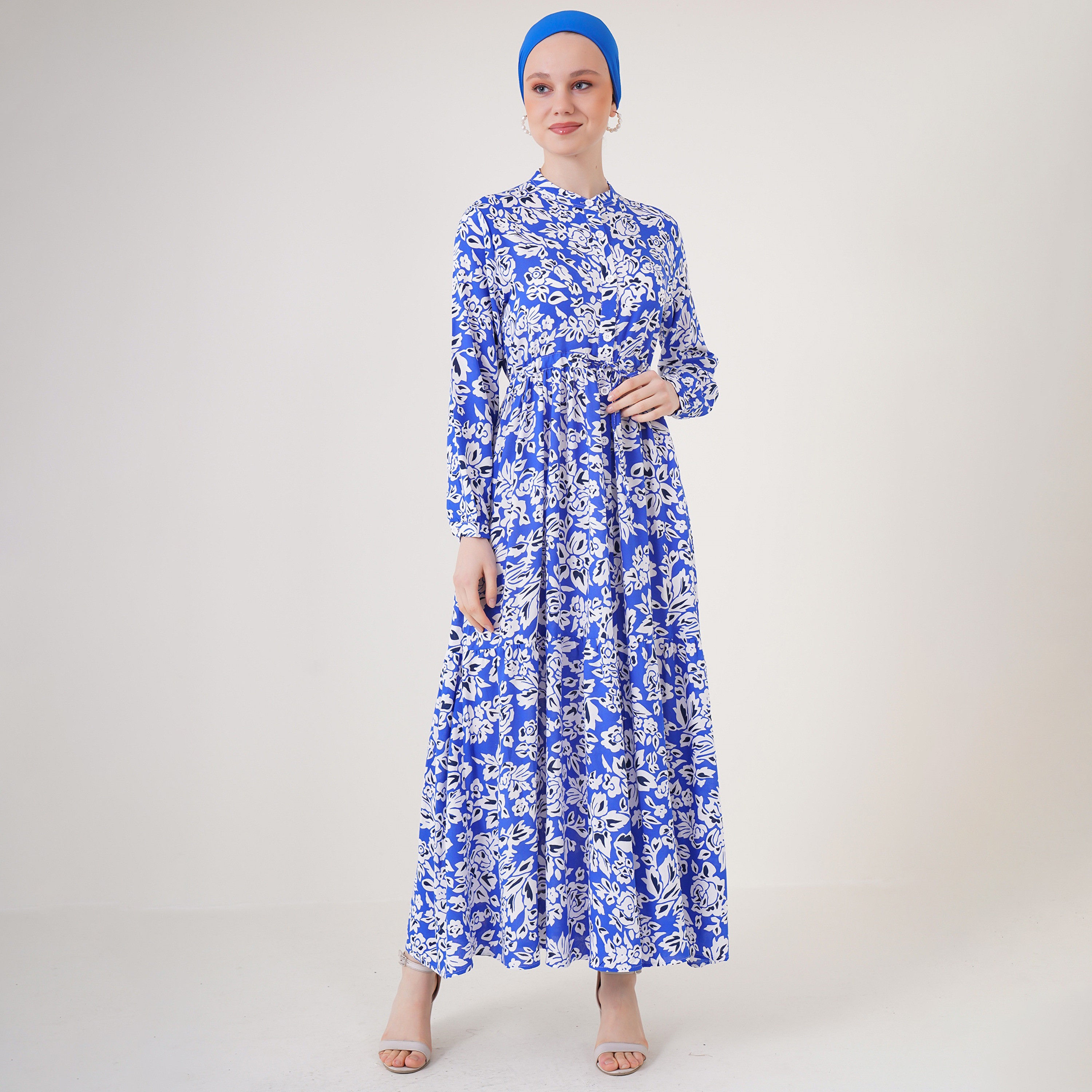 فستان ماكسي نسائي بطبعة زهور من الفيسكوز، بياقة الماندرين وقصة ضيقة وواسعة من بيجدارت-women-clothing-dresses-image-13