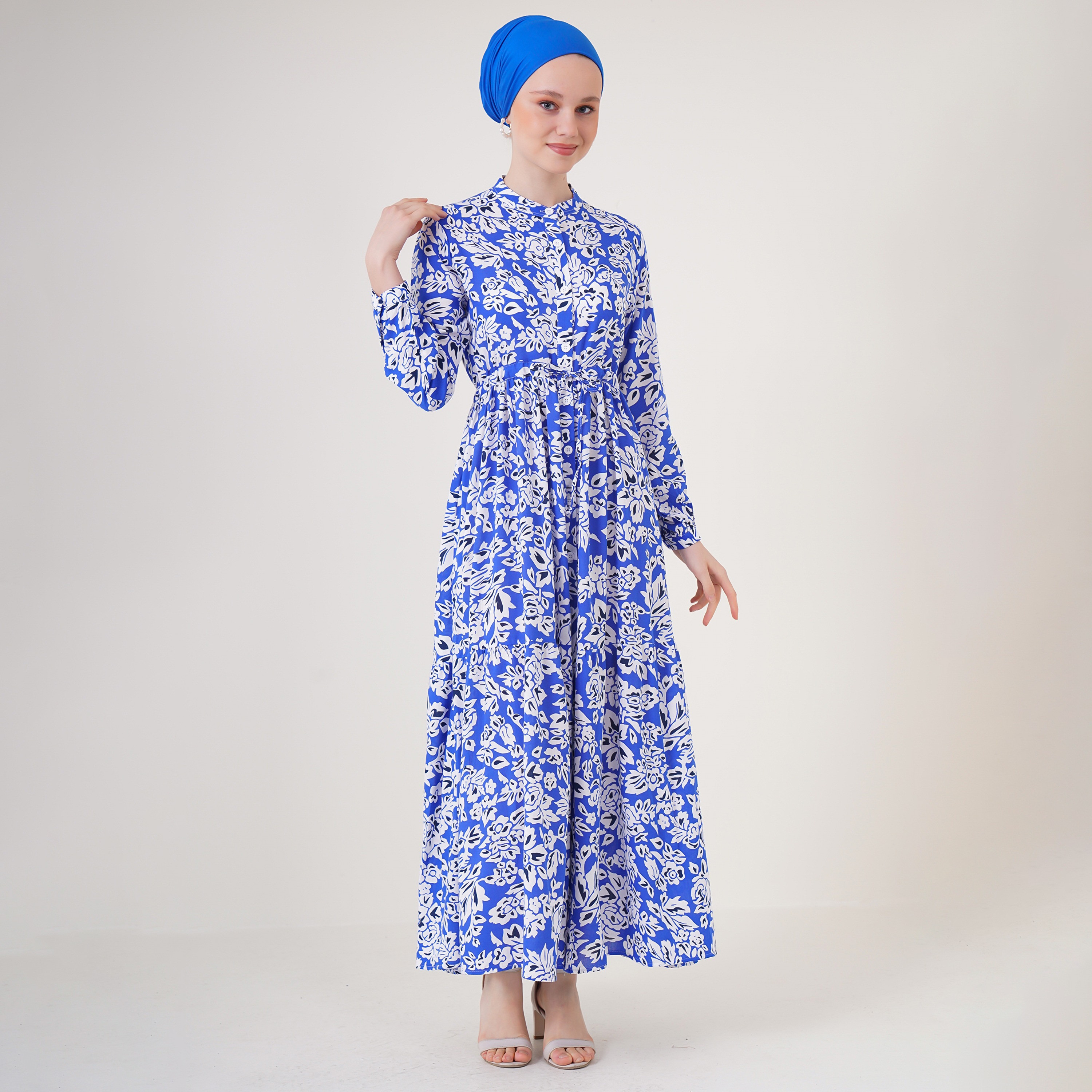 فستان ماكسي نسائي بطبعة زهور من الفيسكوز، بياقة الماندرين وقصة ضيقة وواسعة من بيجدارت-women-clothing-dresses-image-14