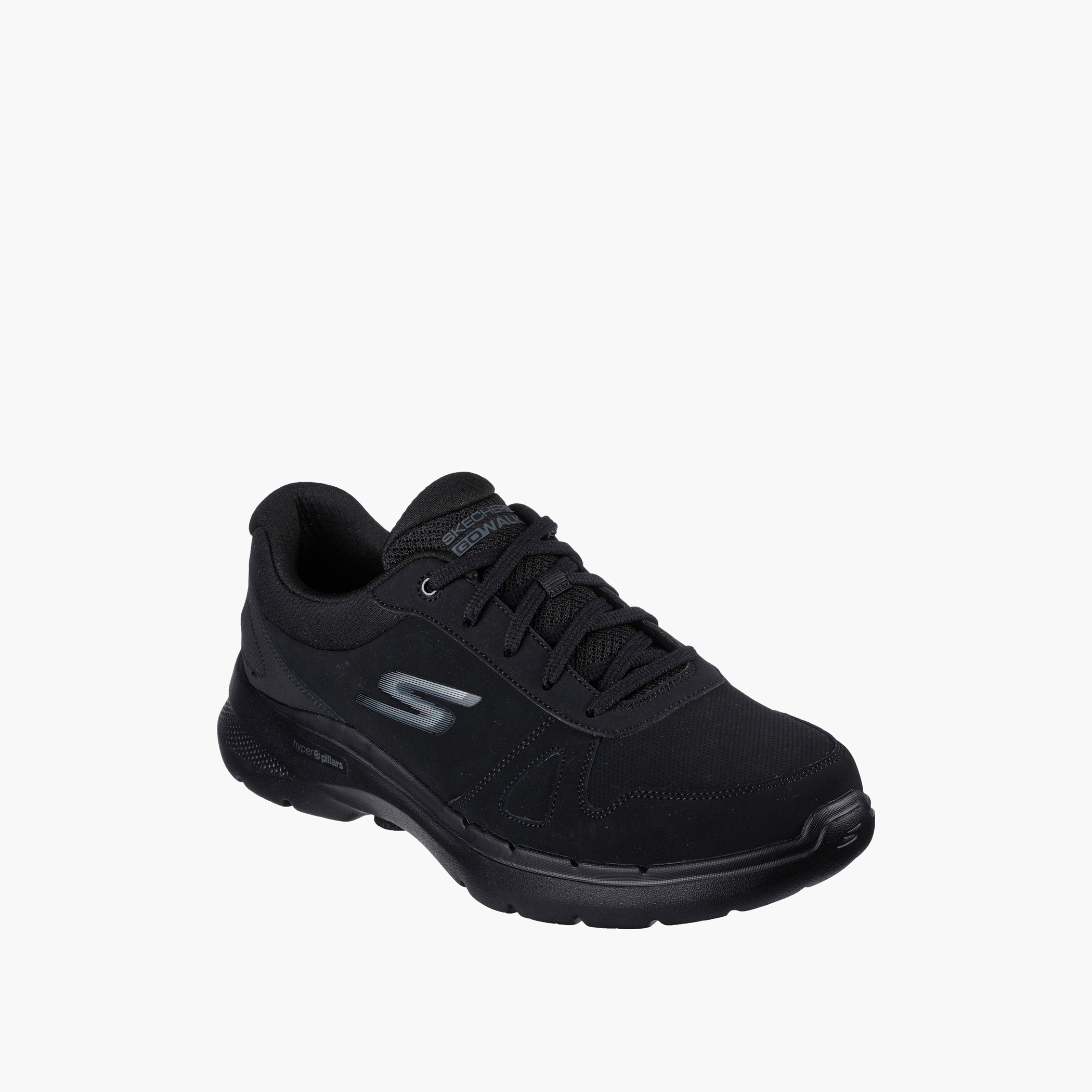 حذاء مشي برباط مبرد بالهواء من سكيتشرز للرجال بلون أسود مع شعار-sports-men-shoes-image-1