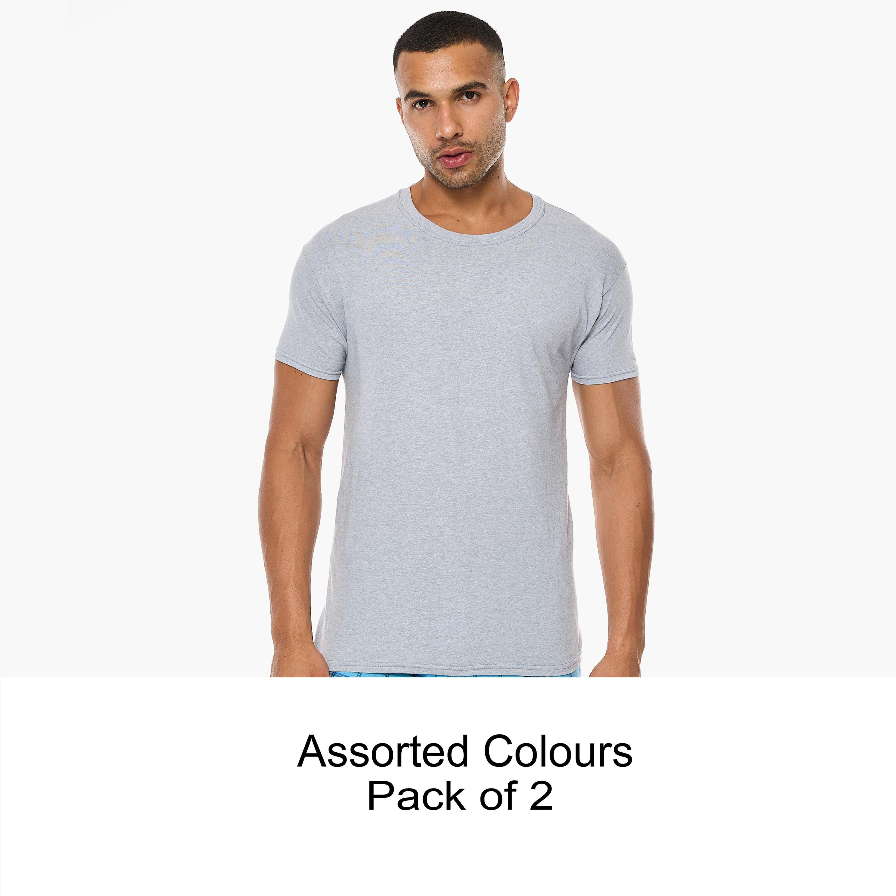 Hanes Assorted Pack of 2 Plain Crew Neck Short Sleeves Men's T-Shirt-men-clothing-tshirtsandpolos-tshirts-image-1