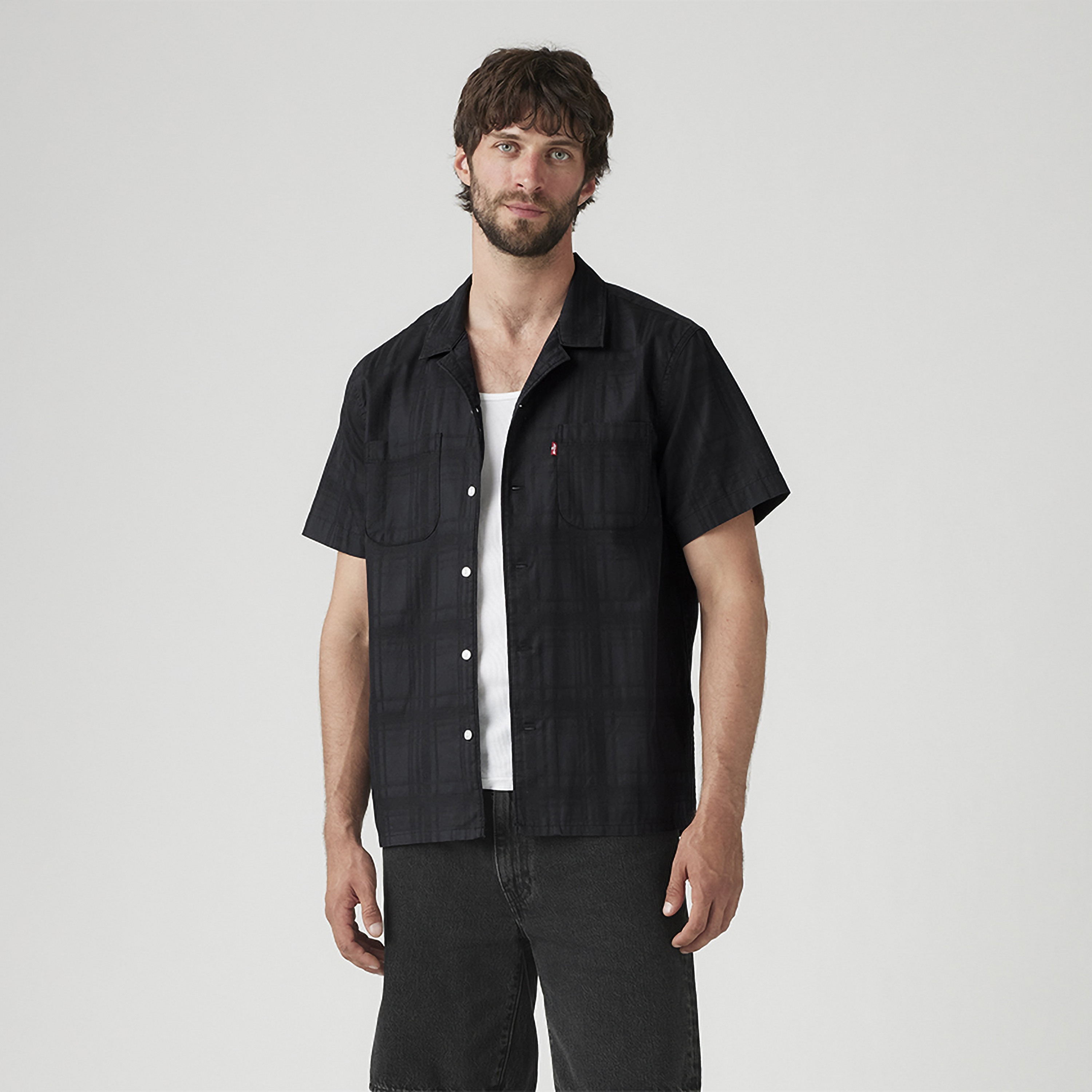 Levi's Plain Cuban Collar Short Sleeves Men's Camper Shirt-men-clothing-shirts-image-1