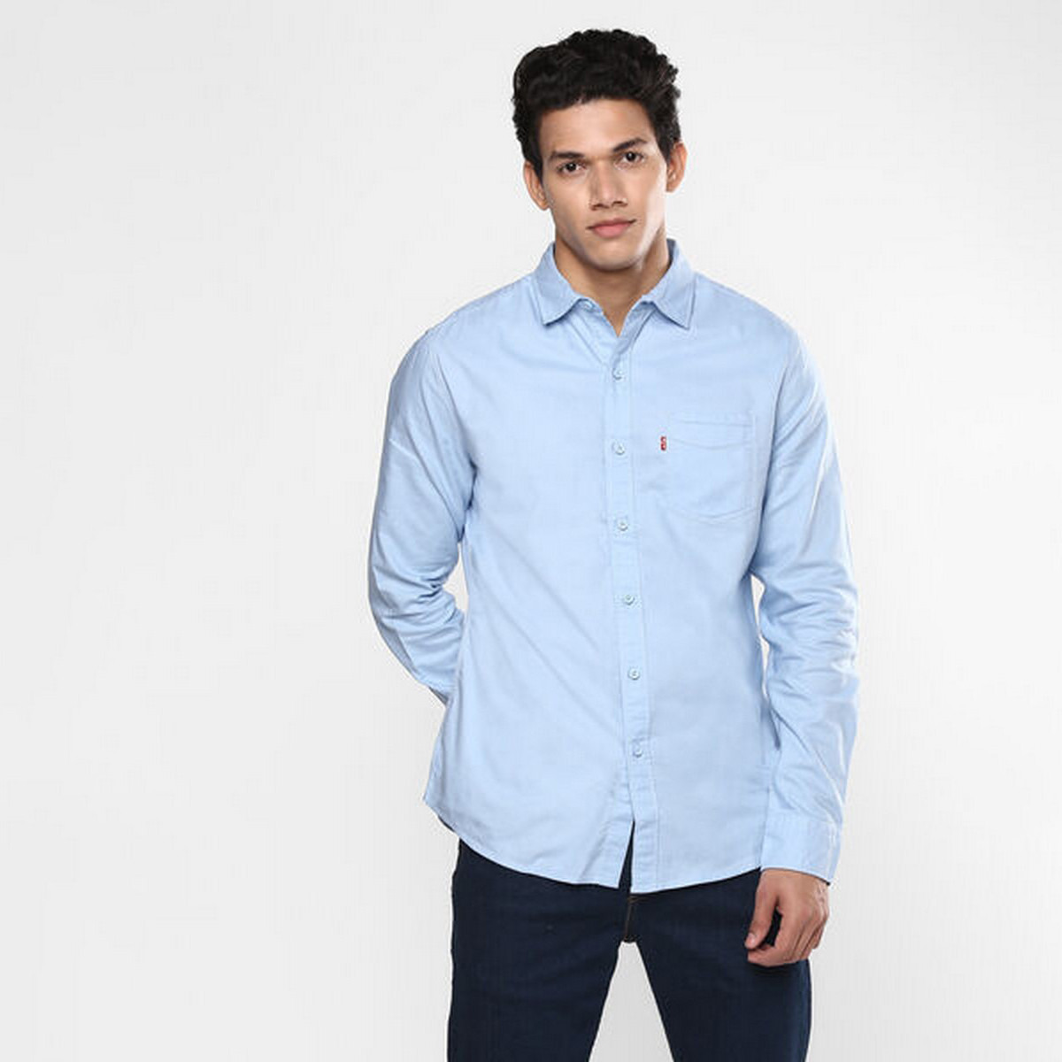 Levi's Men Blue Solid Long Sleeves Shirt-men-clothing-shirts-image-1