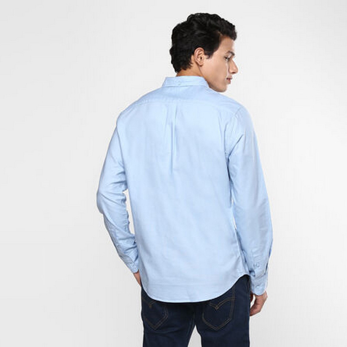 Levi's Men Blue Solid Long Sleeves Shirt-men-clothing-shirts-image-2