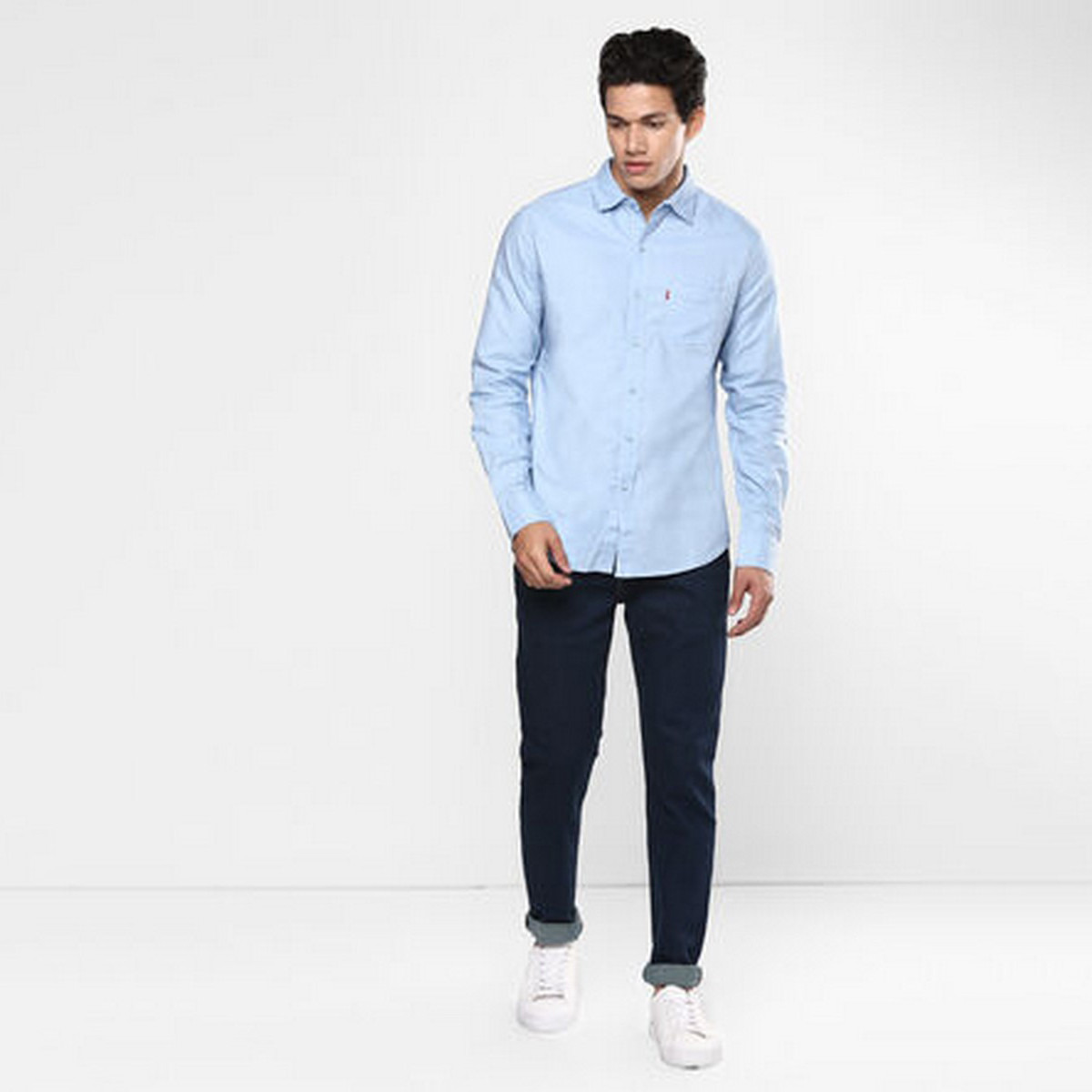 Levi's Men Blue Solid Long Sleeves Shirt-men-clothing-shirts-image-4