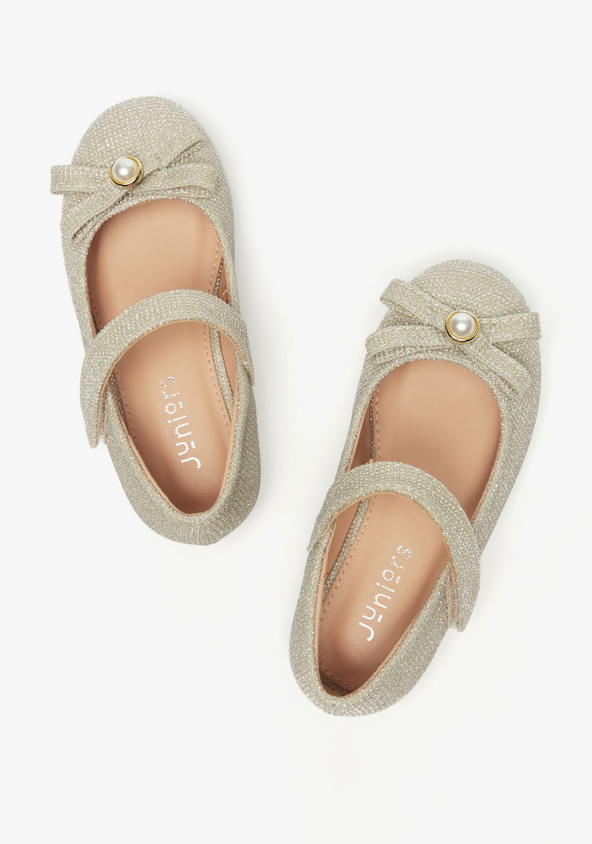 Juniors Textured Round Toe Ballerina Shoes with Hook and Loop Closure-Girl%27s Ballerinas-image-1