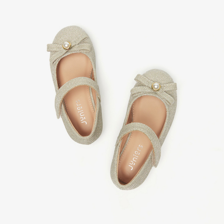Juniors Textured Round Toe Ballerina Shoes with Hook and Loop Closure
