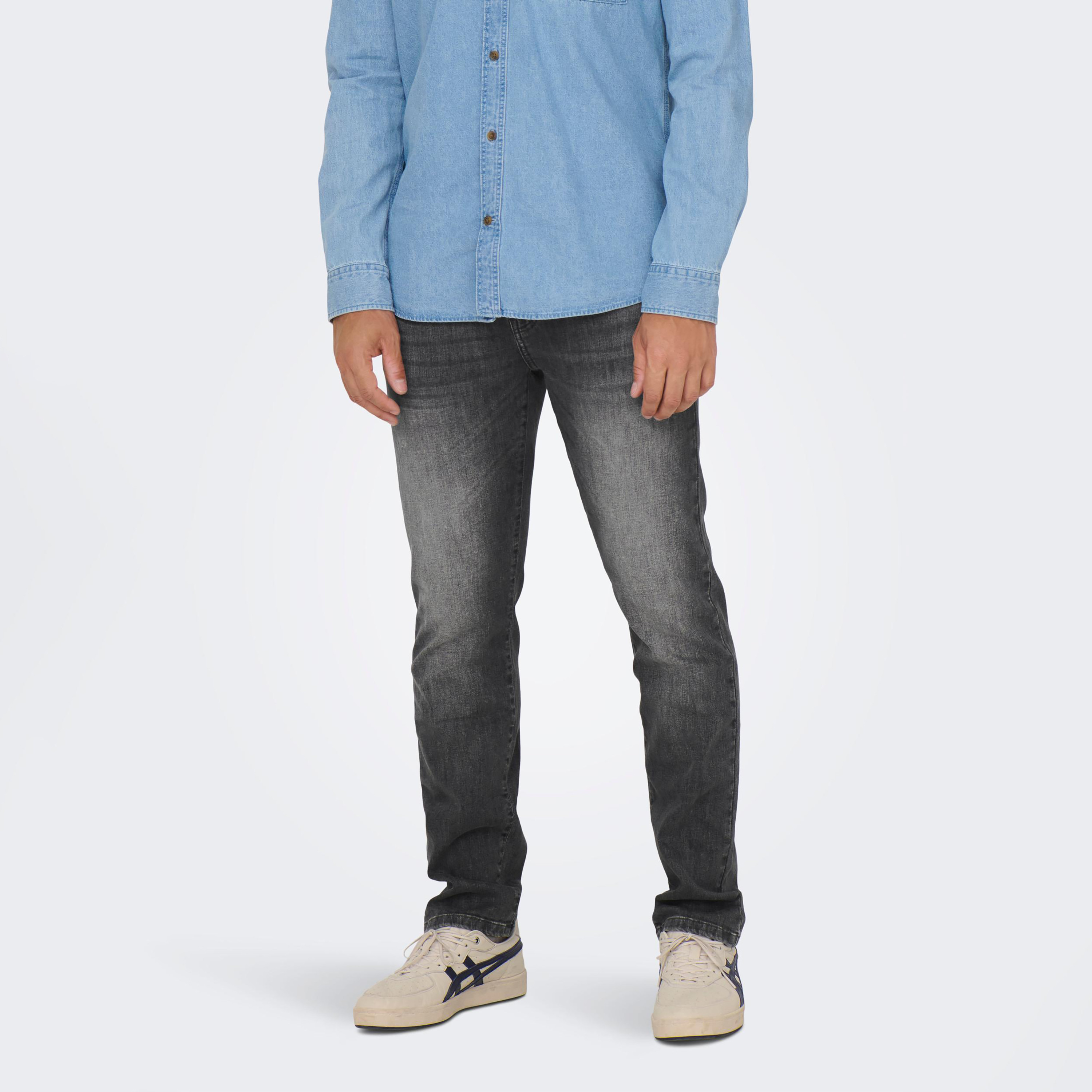 Only & Sons Grey Slim Fit Mid Rise Pocket Detail Jeans-men-clothing-bottoms-jeans-image-1
