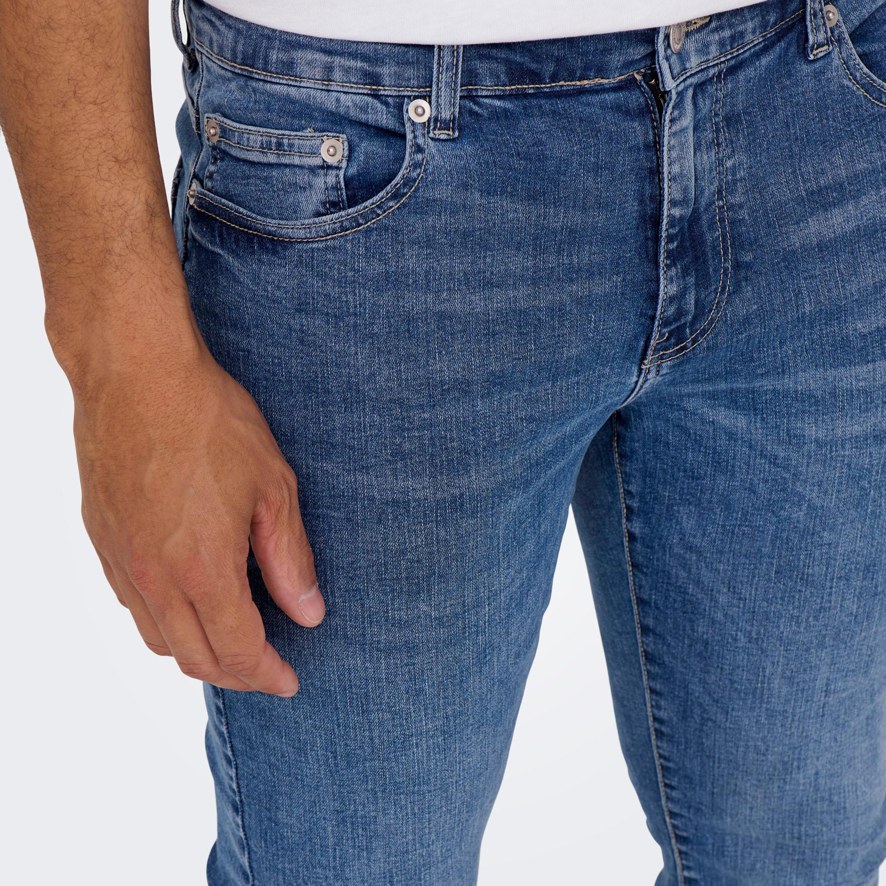 Only & Sons Blue Slim Fit Mid Rise Pocket Detail Jeans-men-clothing-bottoms-jeans-image-3