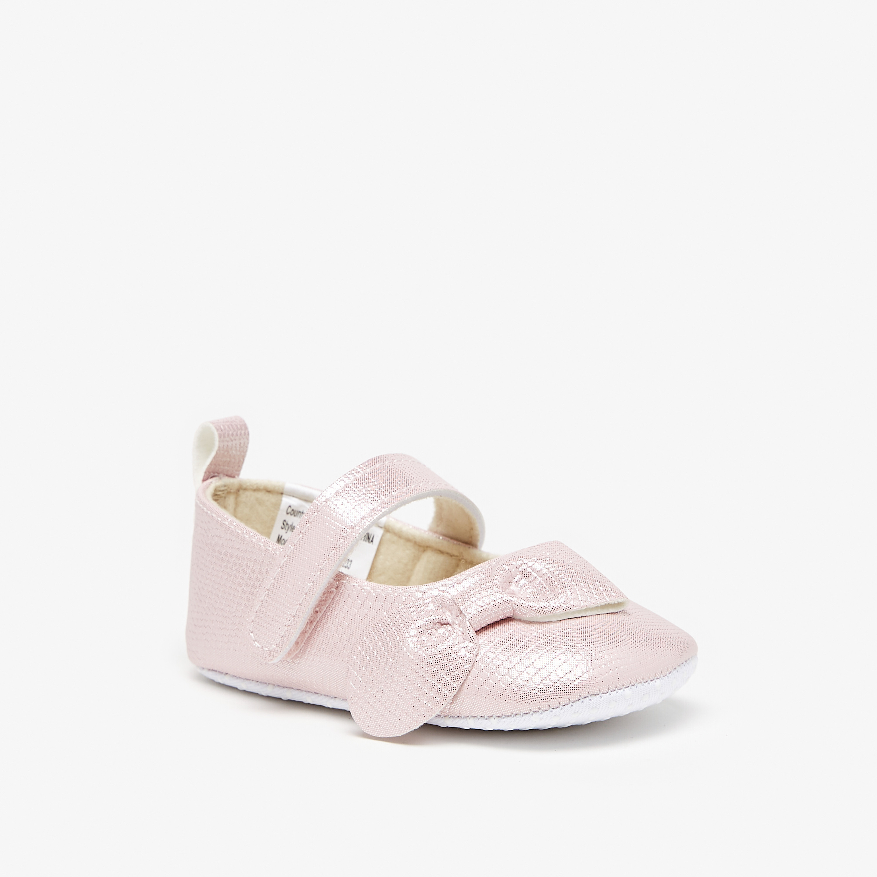 Flora Bella Textured Bow Applique Ballerina Booties with Hook and Loop Closure-baby-girls-shoes-booties-image-6