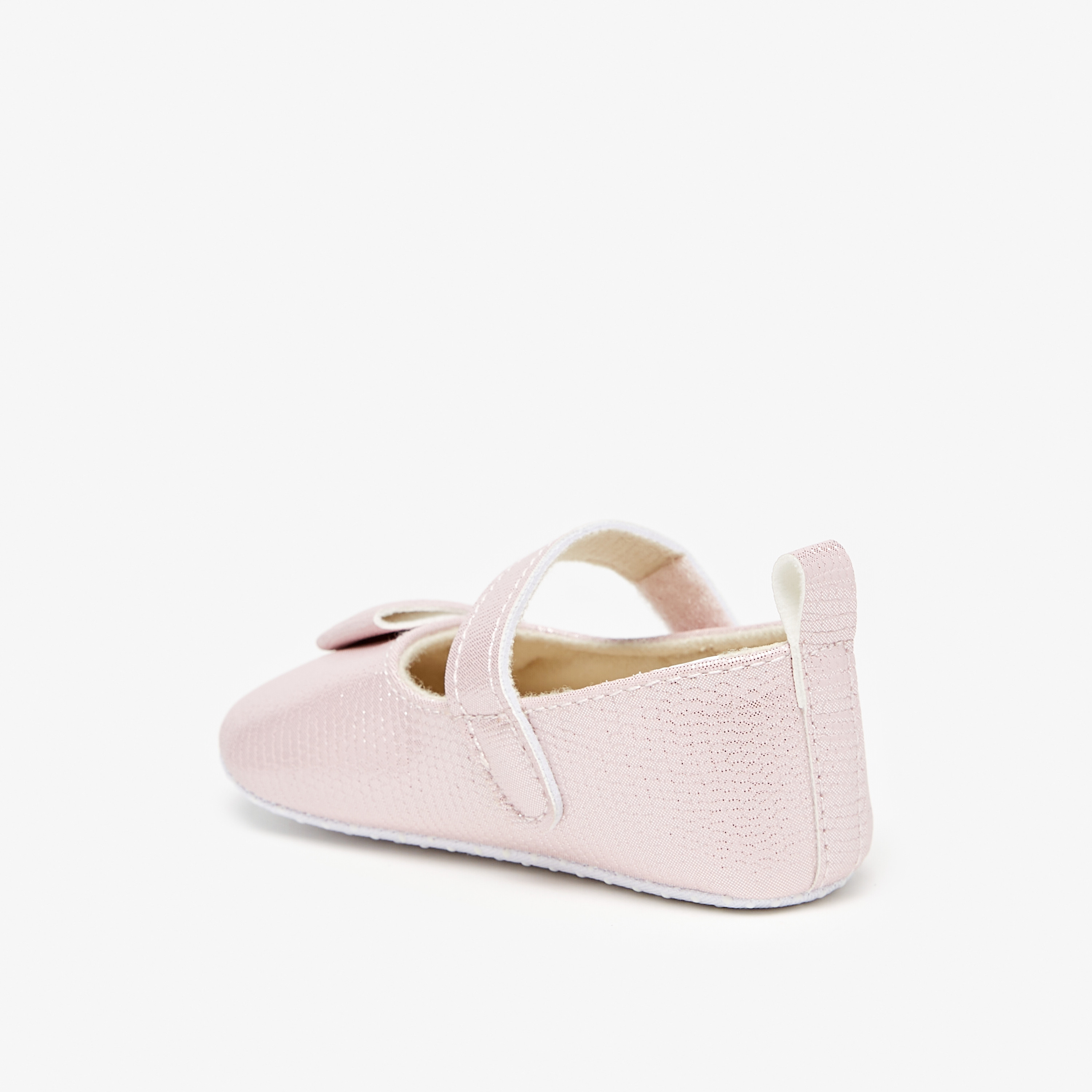 Flora Bella Textured Bow Applique Ballerina Booties with Hook and Loop Closure-baby-girls-shoes-booties-image-7