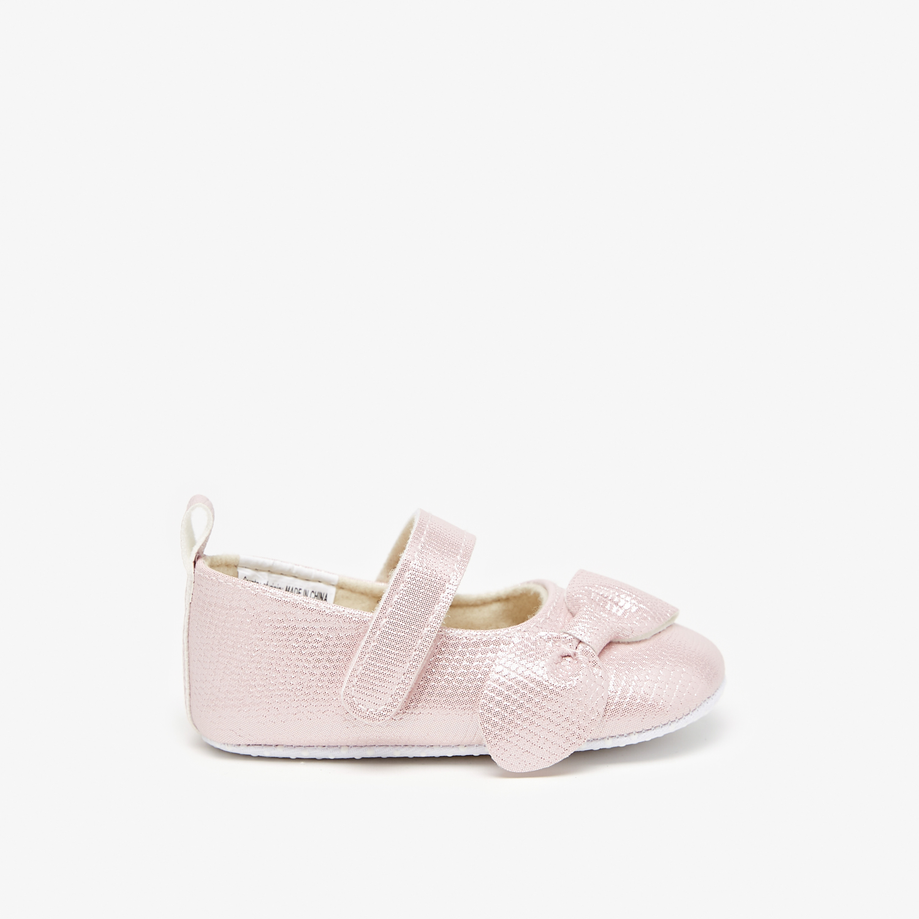Flora Bella Textured Bow Applique Ballerina Booties with Hook and Loop Closure-baby-girls-shoes-booties-image-8
