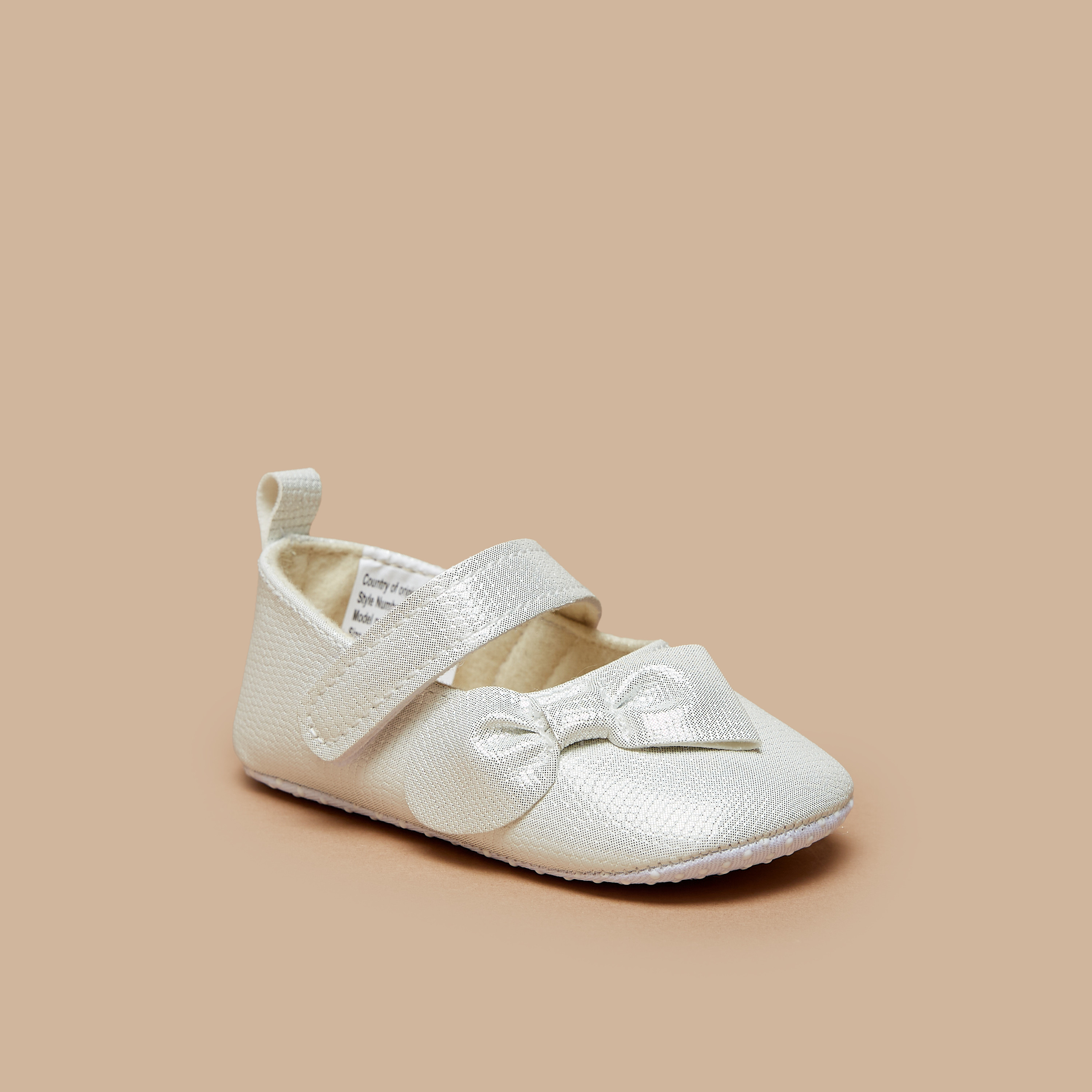Flora Bella Textured Bow Applique Ballerina Booties with Hook and Loop Closure-baby-girls-shoes-booties-image-1