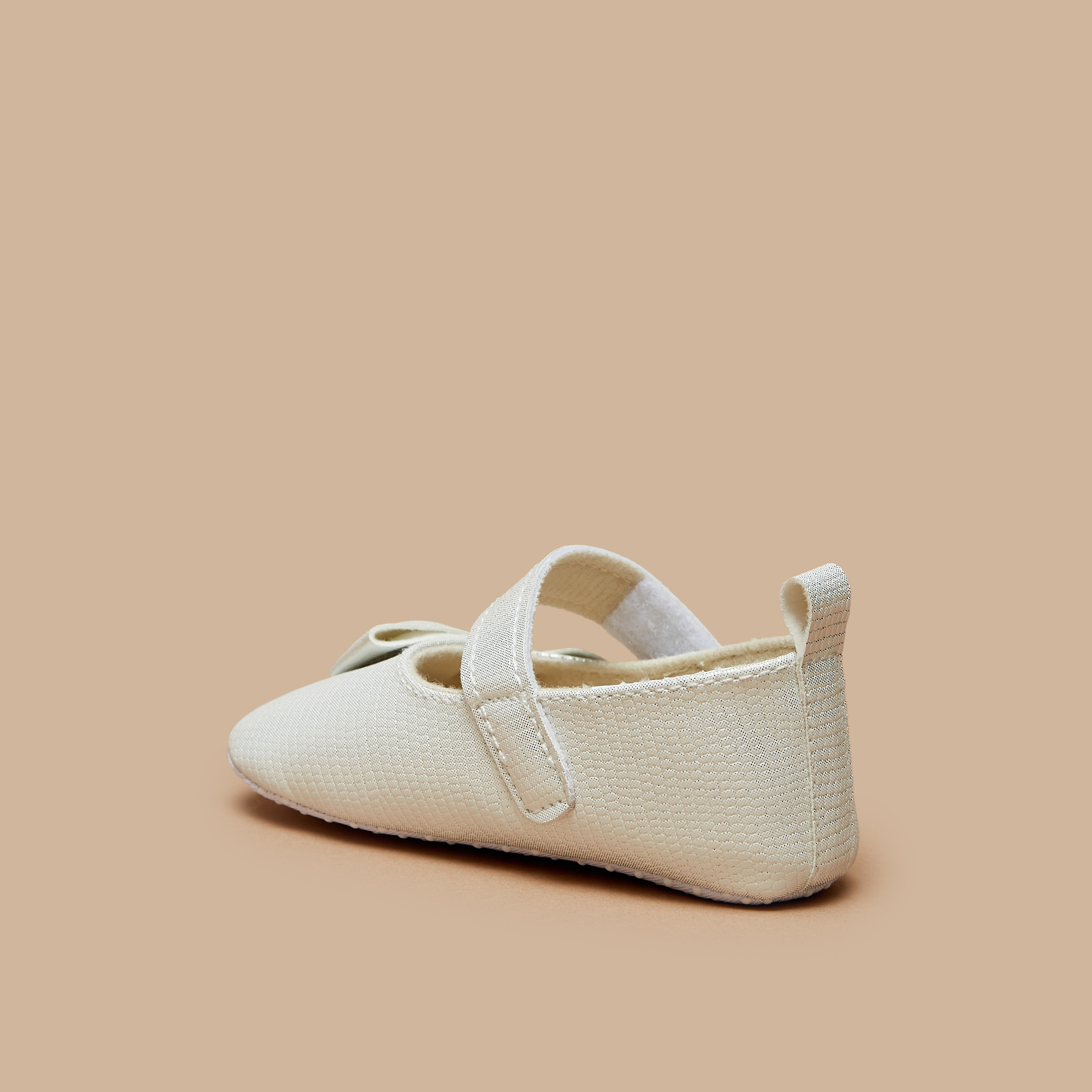 Flora Bella Textured Bow Applique Ballerina Booties with Hook and Loop Closure-baby-girls-shoes-booties-image-2