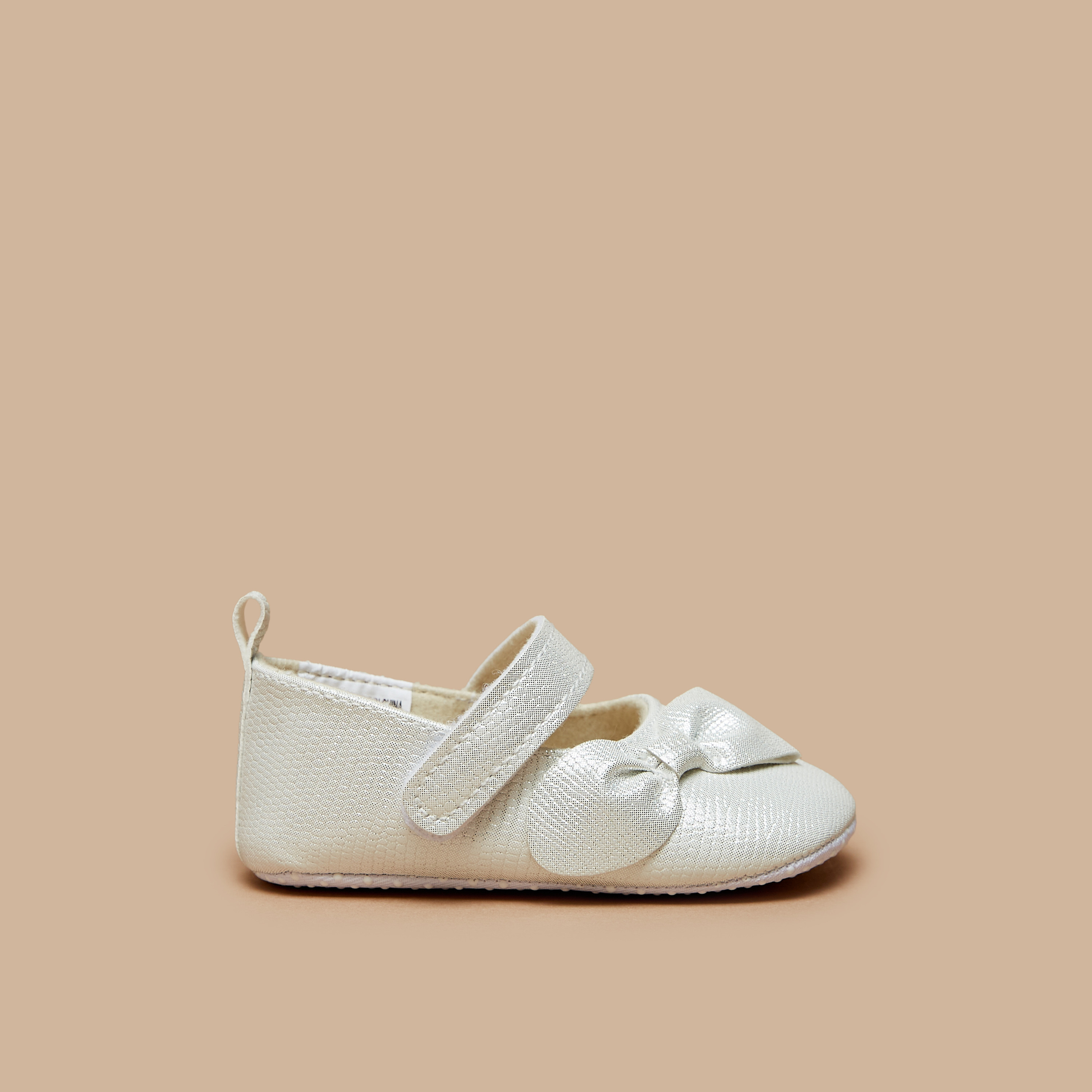 Flora Bella Textured Bow Applique Ballerina Booties with Hook and Loop Closure-baby-girls-shoes-booties-image-3