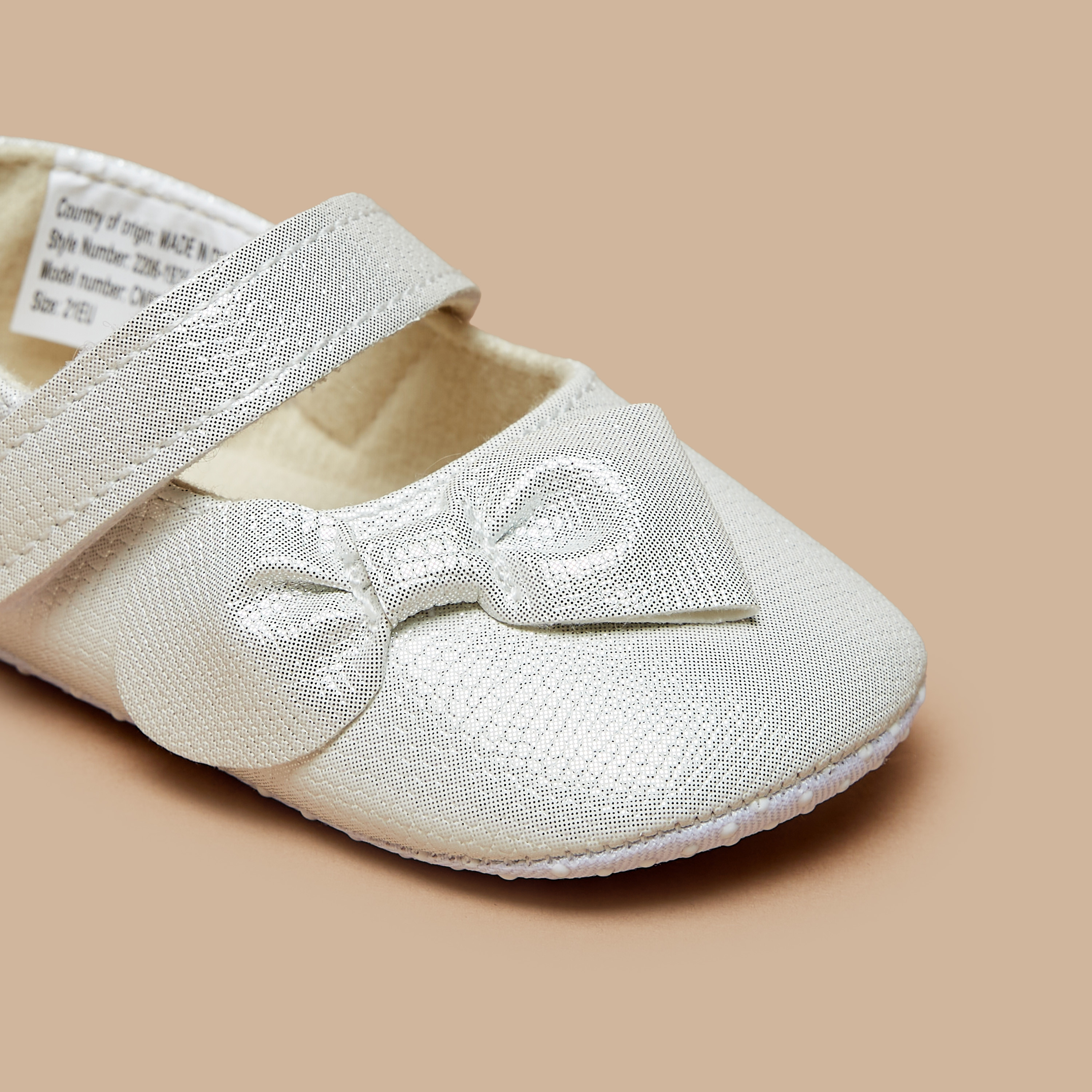 Flora Bella Textured Bow Applique Ballerina Booties with Hook and Loop Closure-baby-girls-shoes-booties-image-5